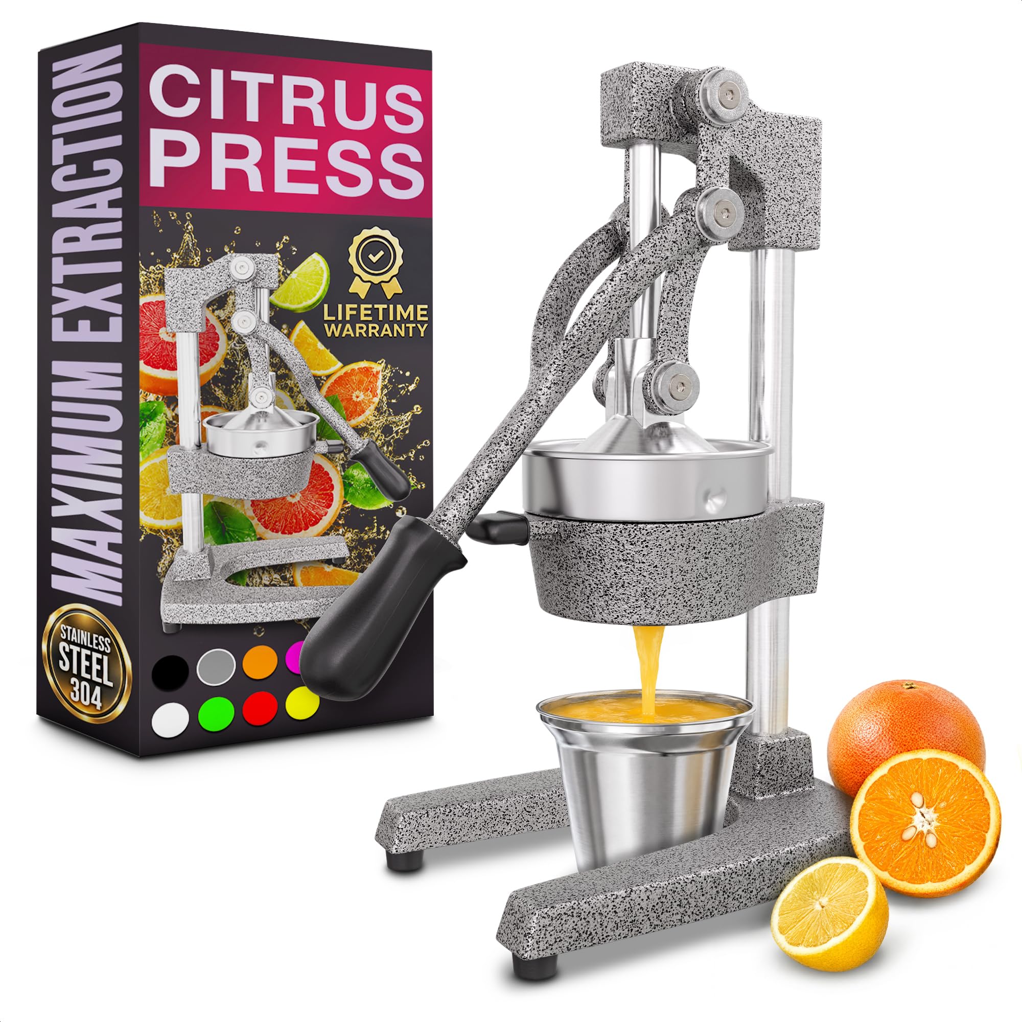 Cast Iron Juicer Hand Press, Heavy-Duty Squeezer (Silver)