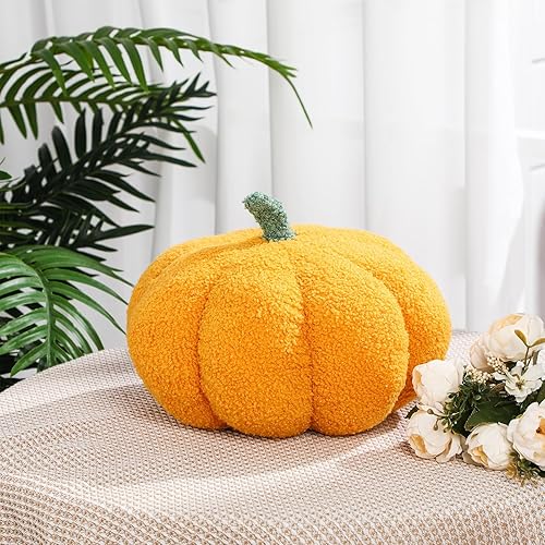 Miniatura 10 de 2 almohadas de felpa de calabaza simulada de 11 x 9.5 pulgadas, almohada 3D con forma de cojín de Acción de Gracias, decoración de otoño, almohadas