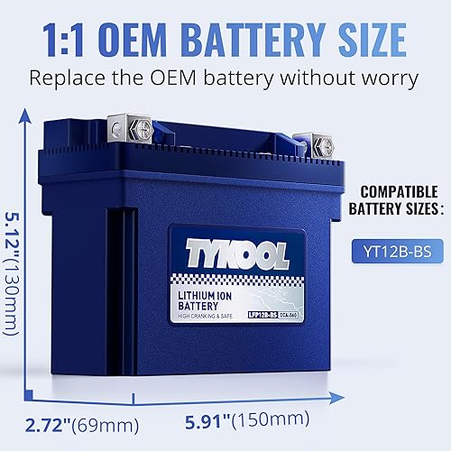 Miniatura 2 de TYKOOL YT12B-BS LiFePO4 - Batería de litio para motocicleta, 12 V 6 Ah, 360 CCA, BMS integrada, batería de deportes motorizados, para ATV, UTV, moto