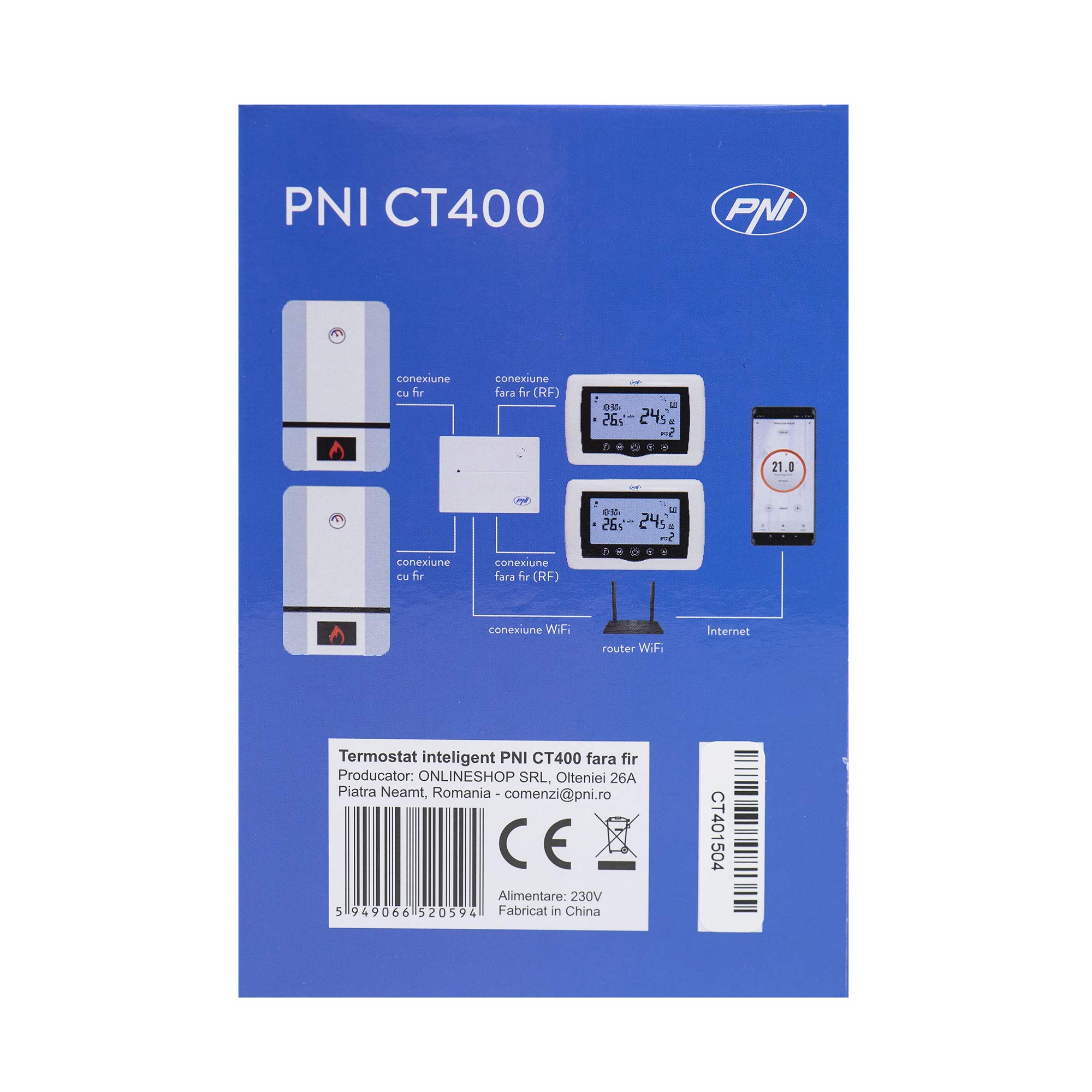 Thermostat intelligent PNI CT400 sans fil, avec WiFi, contrôle 2 zones via Internet, pour centrales thermiques, pompes, électrovannes, APP TuyaSmart, hystérésis 0,2 ° C