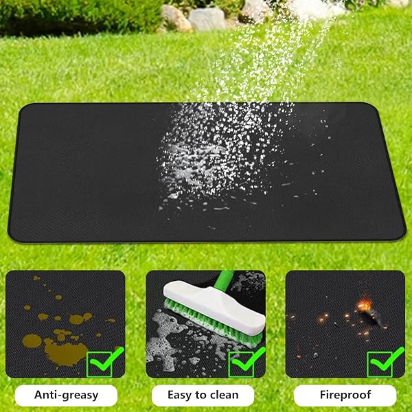 Kovshuiwe Rectangular Alfombrilla ignifuga para Barbacoa,Tapete para fogatas para Cubierta Protectora,Reutilizable e Impermeable,Resistente al Calor y al Agua,para terrazas,césped, Firepad,190 x 91cm - 4