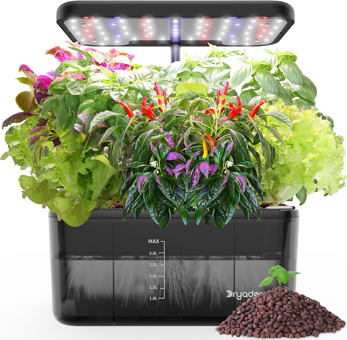 Sistema de cultivo hidropónico: jardín de hierbas interior con luz de cultivo | Estilo de guijarros de arcilla, con lámpara de crecimiento premium y bomba silenciosa inteligente, kit de germinación de plantas, regalos de jardinería para mujeres