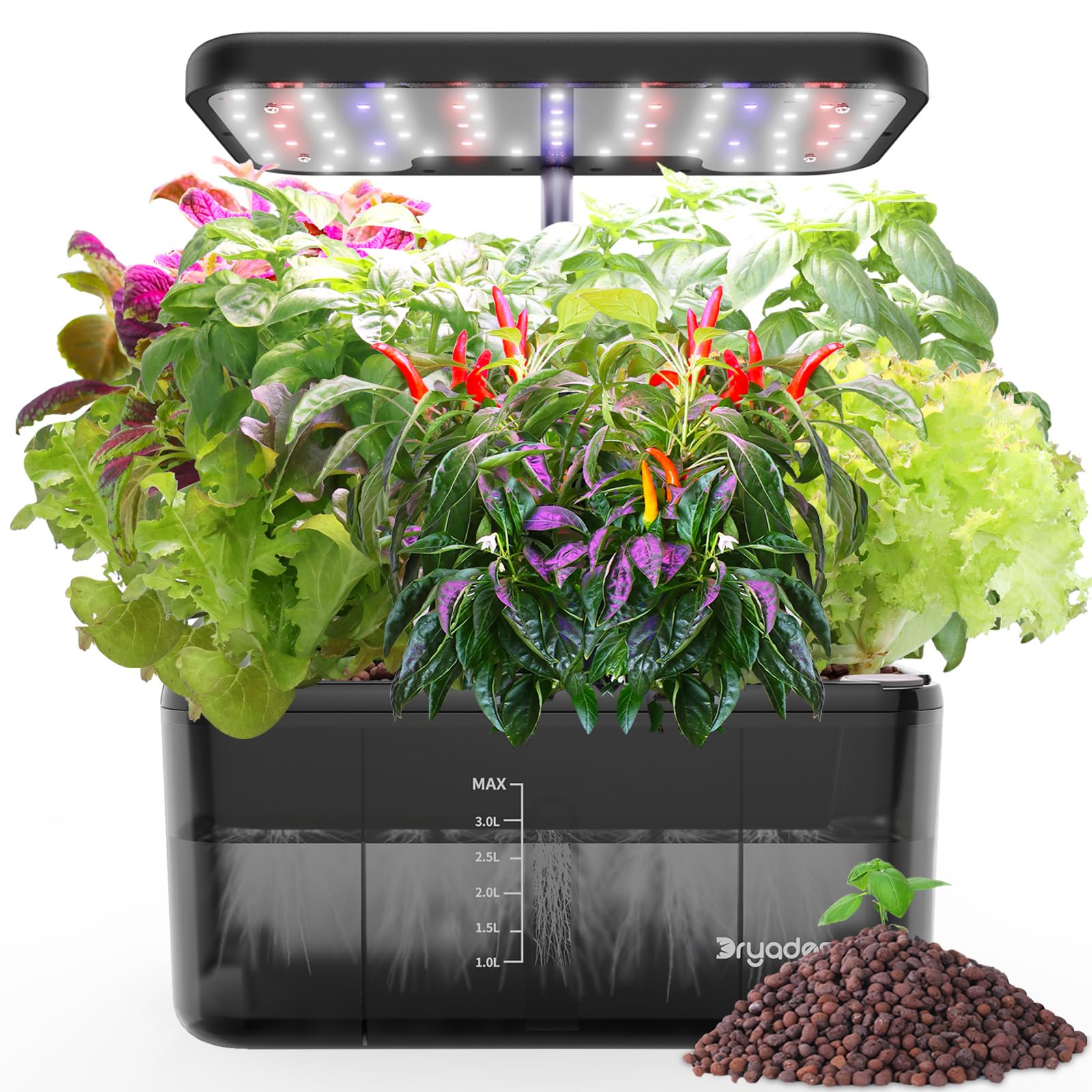 DRYADES Indoor Herb Garden Kit, Hydroponic Growing System with LED Grow Light Quiet Water Pump for Home Kitchen Office Healthy Fresh Herbs Vegetables, Gift Ideas for Women Men
