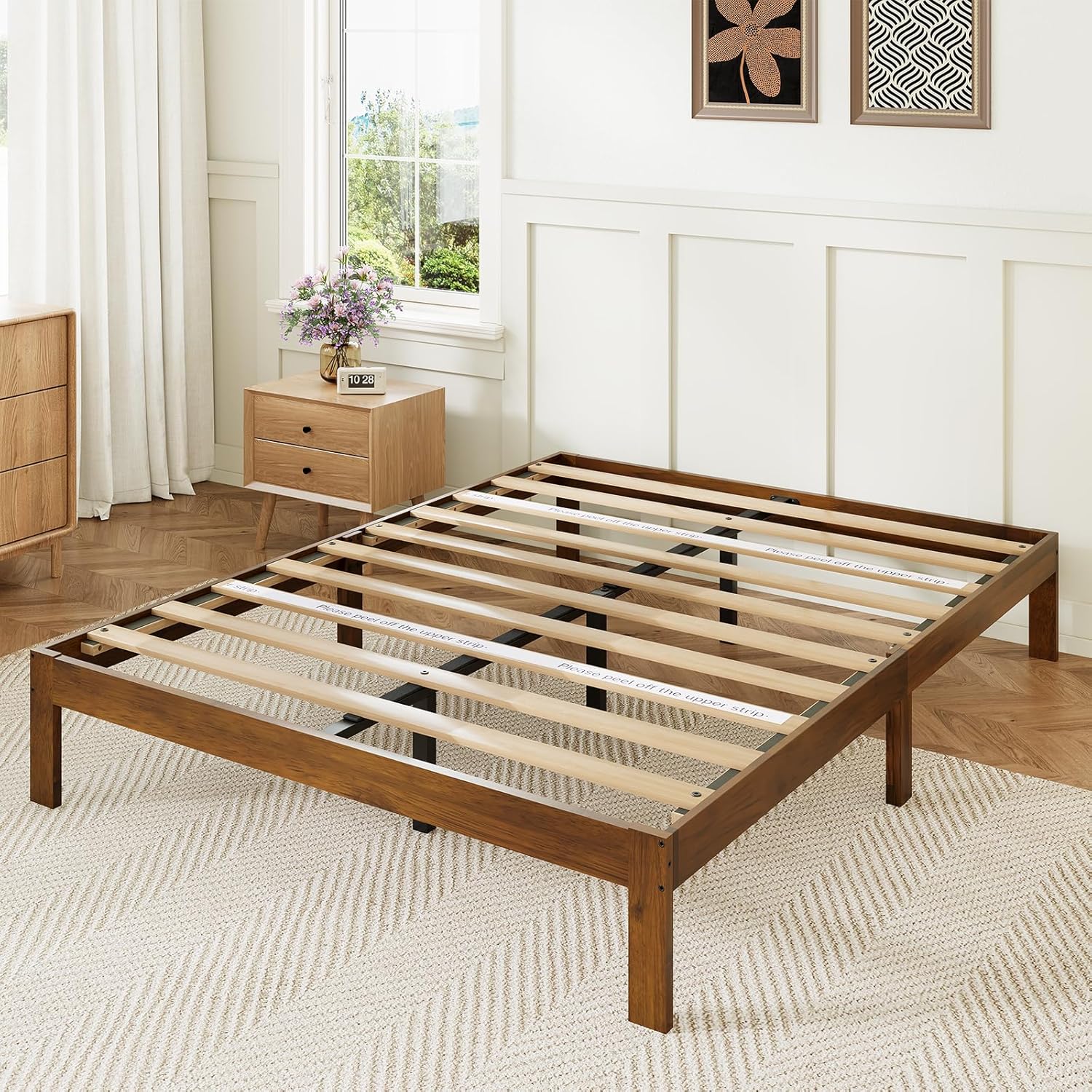 Novilla 12 Inch Full Size Bed Frame, Classic Solid Wooden Platform Bed Frame Full Size, Full Bed Frame Without Headboard, Sturdy Wood Slat Support, No Box Spring Needed, Easy Assembly, Walnut