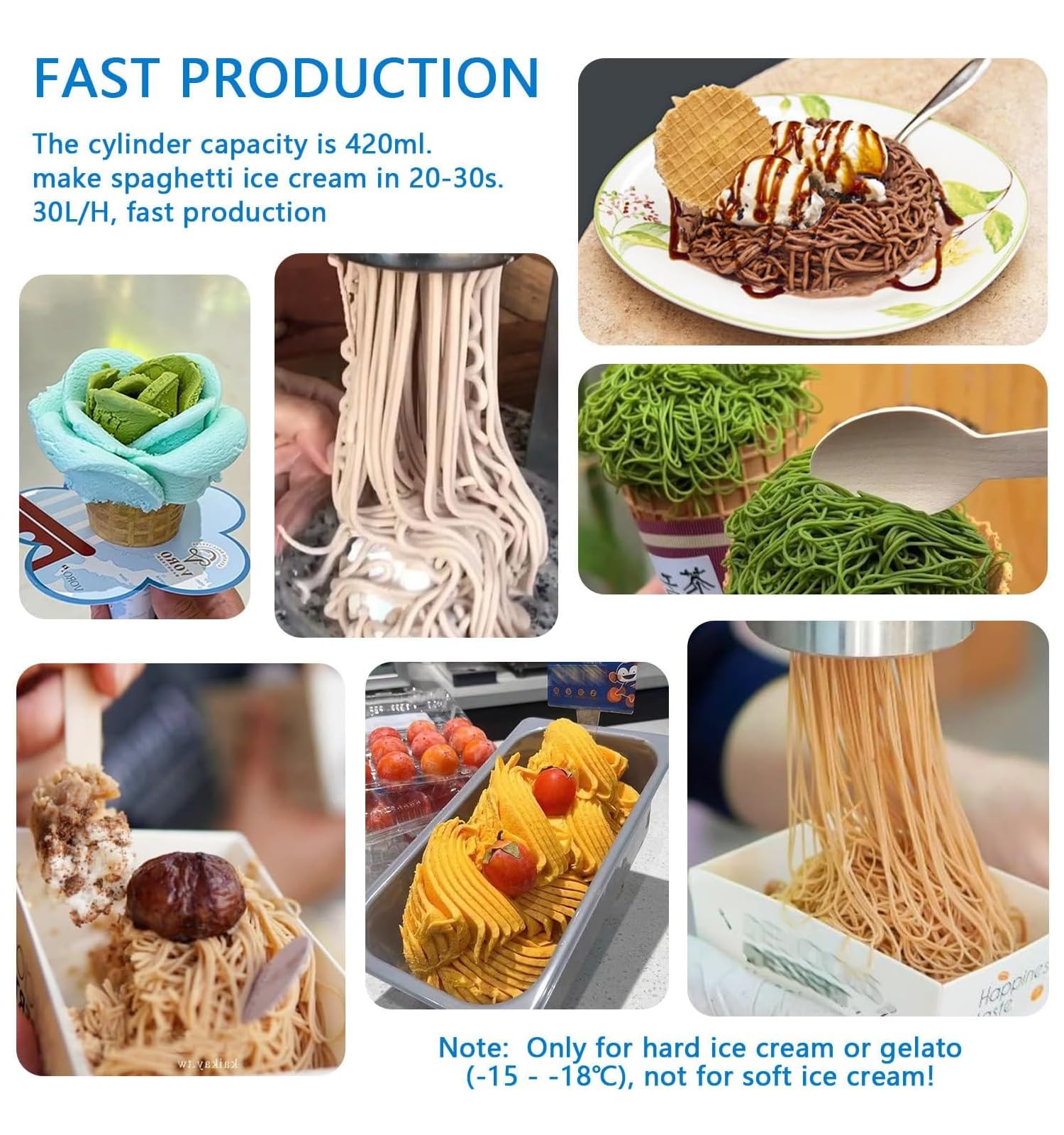 MáQuina De Helado Comercial, 7.4-7.9 GAL/H MáQuina para Hacer Helado De Espagueti con Tolva De 4.2l, MáQuina para Hacer Helado para Fiestas De CumpleañOs, Restaurantes, Bares,Amarillo