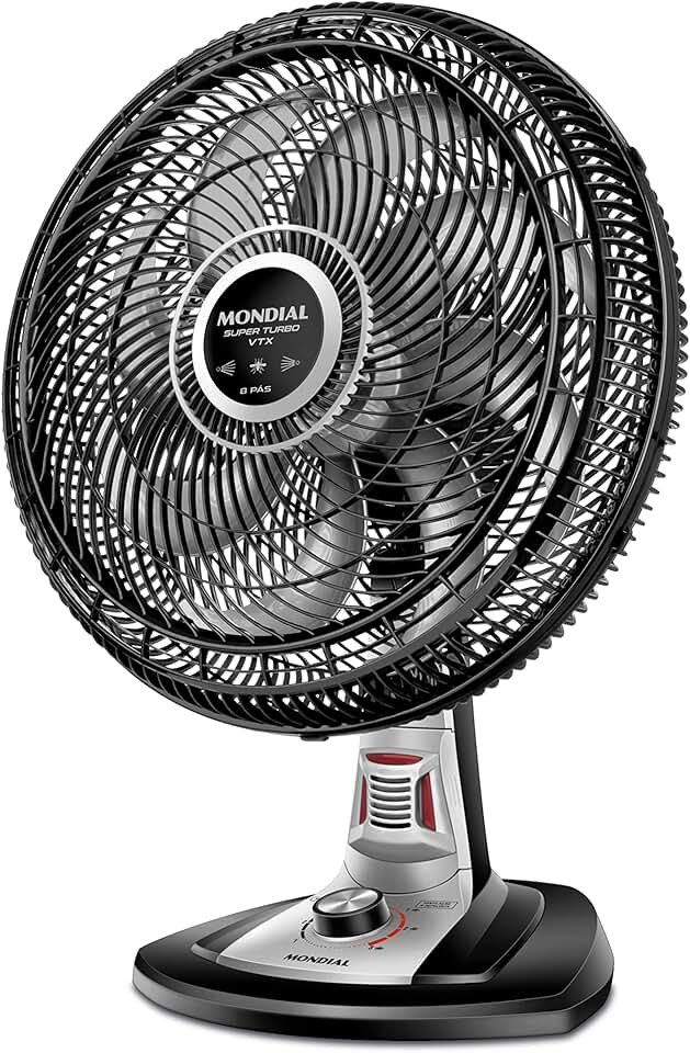MONDIAL Ventilador 40cm Super Turbo 8 Pás Repelente Pastilha, Preto/Prata, 140W, 110V - VTX-40-8P-RP