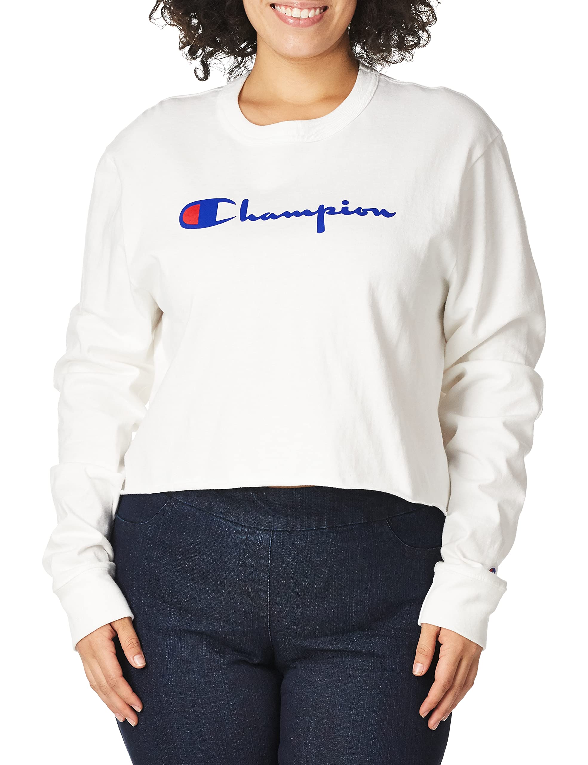 -Champion Women's Boyfriend Long Sleeve Cropped Tee Shirt (Pack of 1)