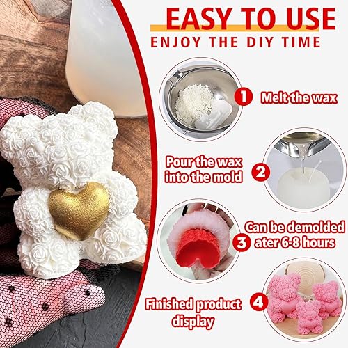 Miniatura 7 de 2 moldes para hacer velas de oso de rosas, molde 3D para jabones hechos a mano, molde de resina epoxi de silicona, molde de adorno para velas de