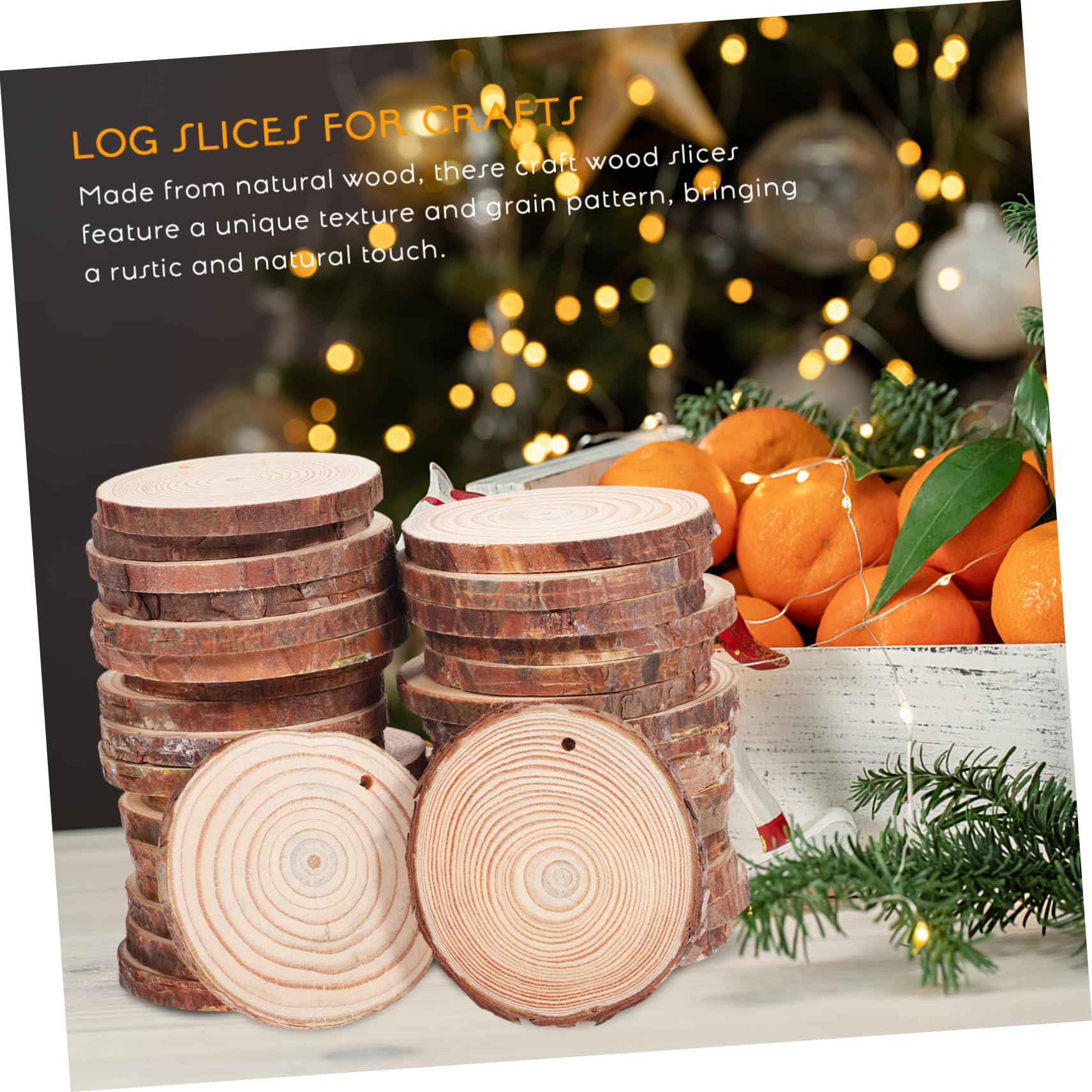 50 Stück Runde Holzscheiben 7-8cm Vorgebohrt zum Basteln | Juteschnur, Braune Holzdeko für Hochzeiten und Backdrops, Naturbelassener Look