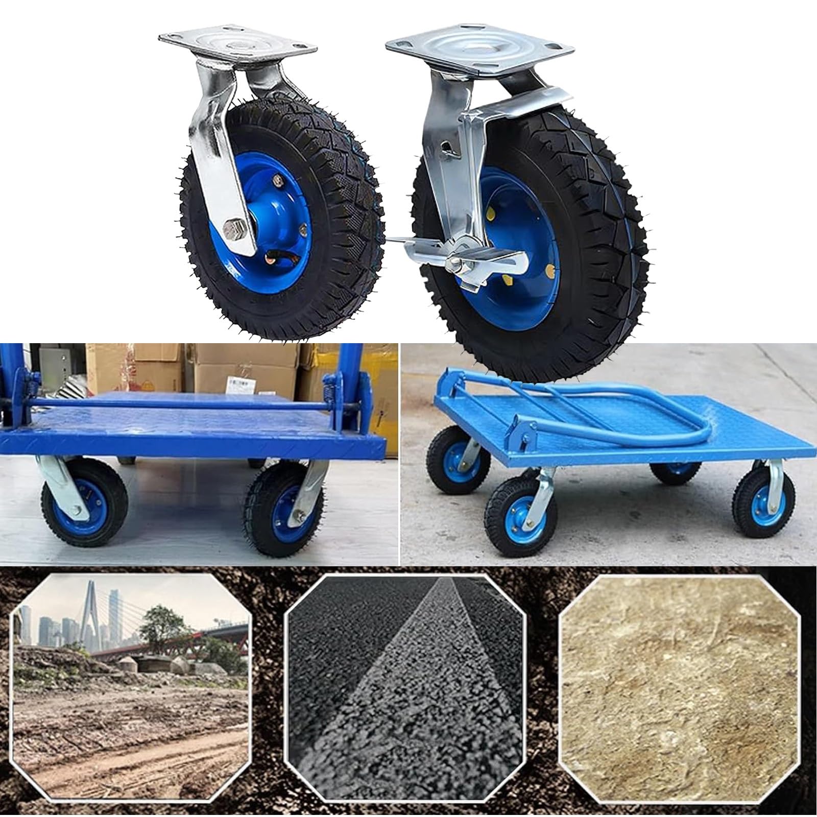 Ruedas giratorias para Transporte de Muebles, Ruedas fijas silenciosas, 6, 8 y 10 Pulgadas, Ruedas de Goma de Repuesto Resistentes, 2 Piezas, con Frenos, Ruedas para carretillas ma