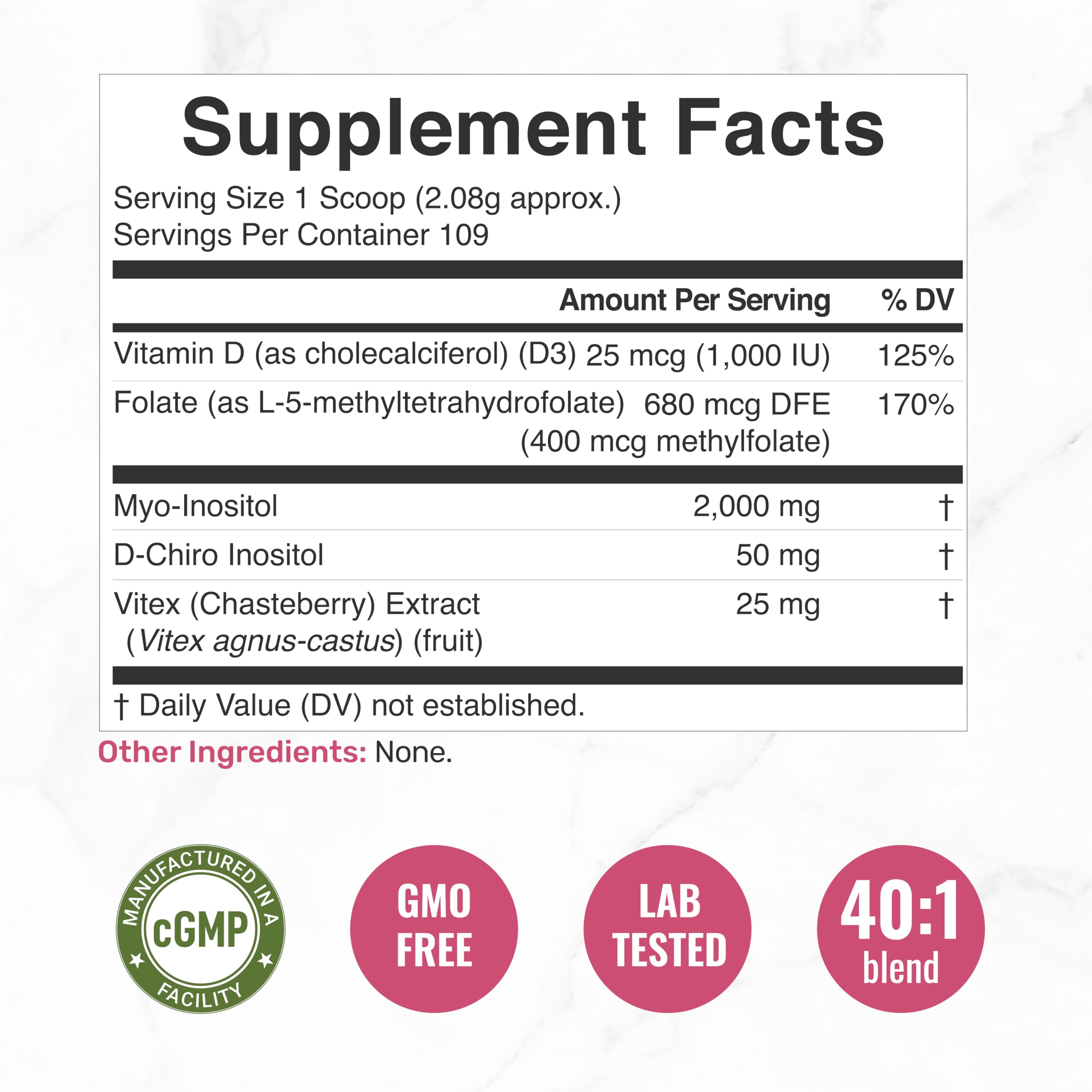 Myo-Inositol & D-Chiro Inositol Supplement Powder for Women | 40:1 Ratio with Methylfolate, Vitamin D3 & Vitex | Supports Hormonal Balance & Ovarian Health | Non-GMO | 8oz (109 Servings) — Amazon image 2