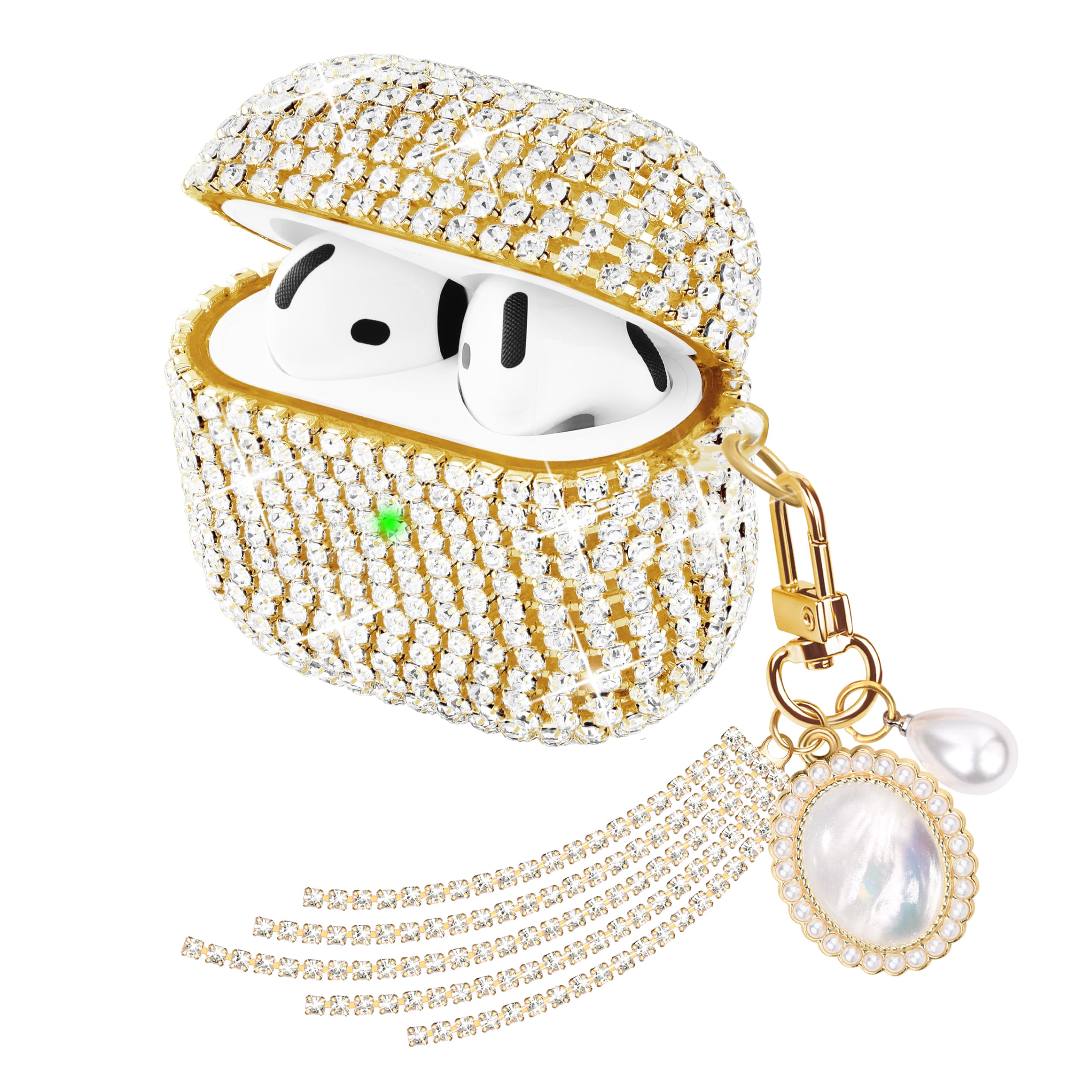 Ucharmbead Compatible with AirPods 4 Case Protective Glitter Cute Case for AirPods 4th Generation with Luxury Shining Keychain Lanyard Strap for Women