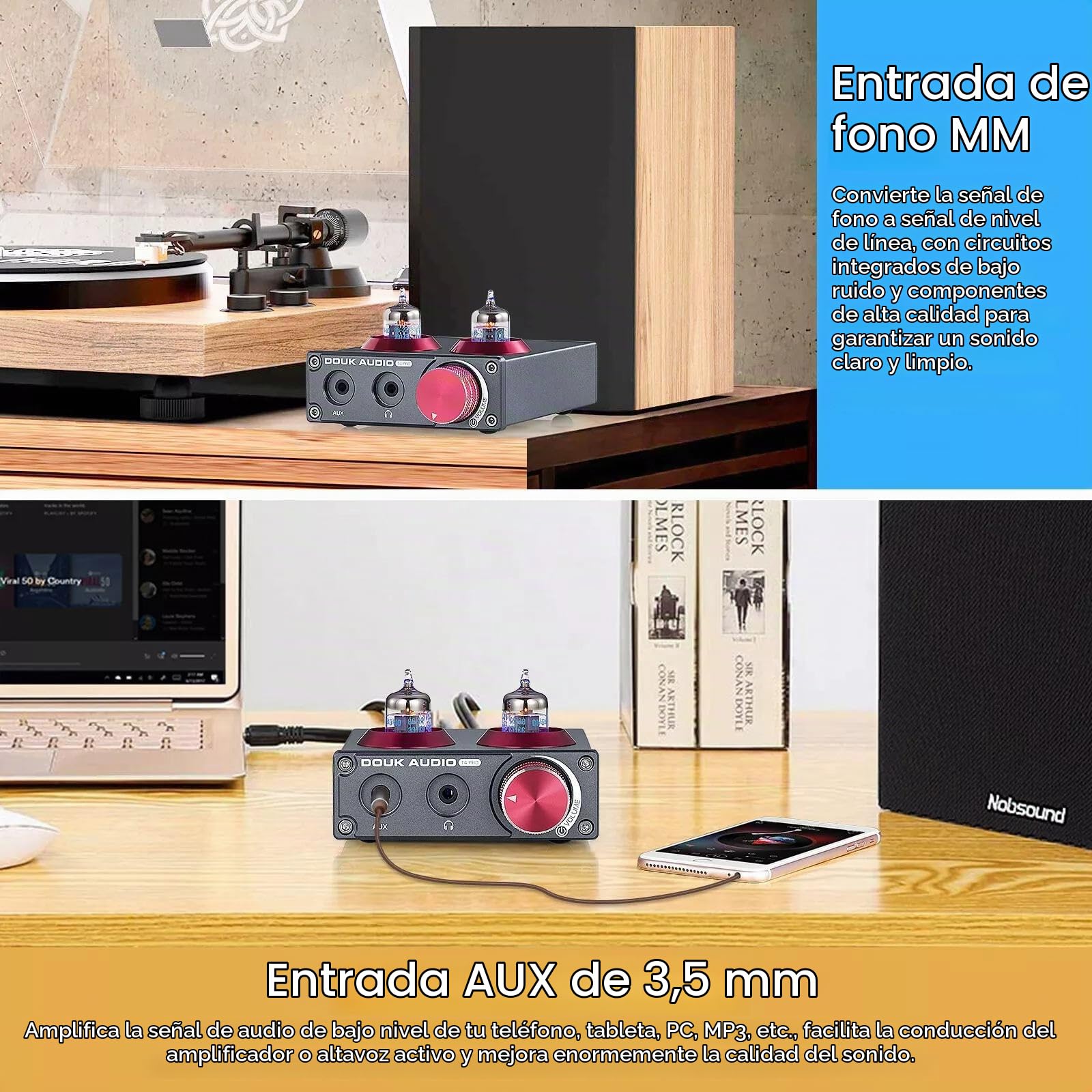Douk Audio Mini 5654 Preamplificador Phono de Tubo de vacío Preamplificador de Audio estéreo para el hogar Amplificador de Auriculares
