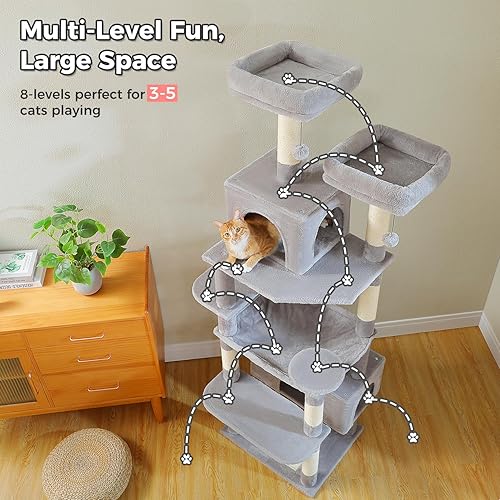 Miniatura 5 de PAWZ Road Árbol grande para gatos, centro de actividades para gatos de varios niveles de 72 pulgadas, condominio de torre para gatos con postes