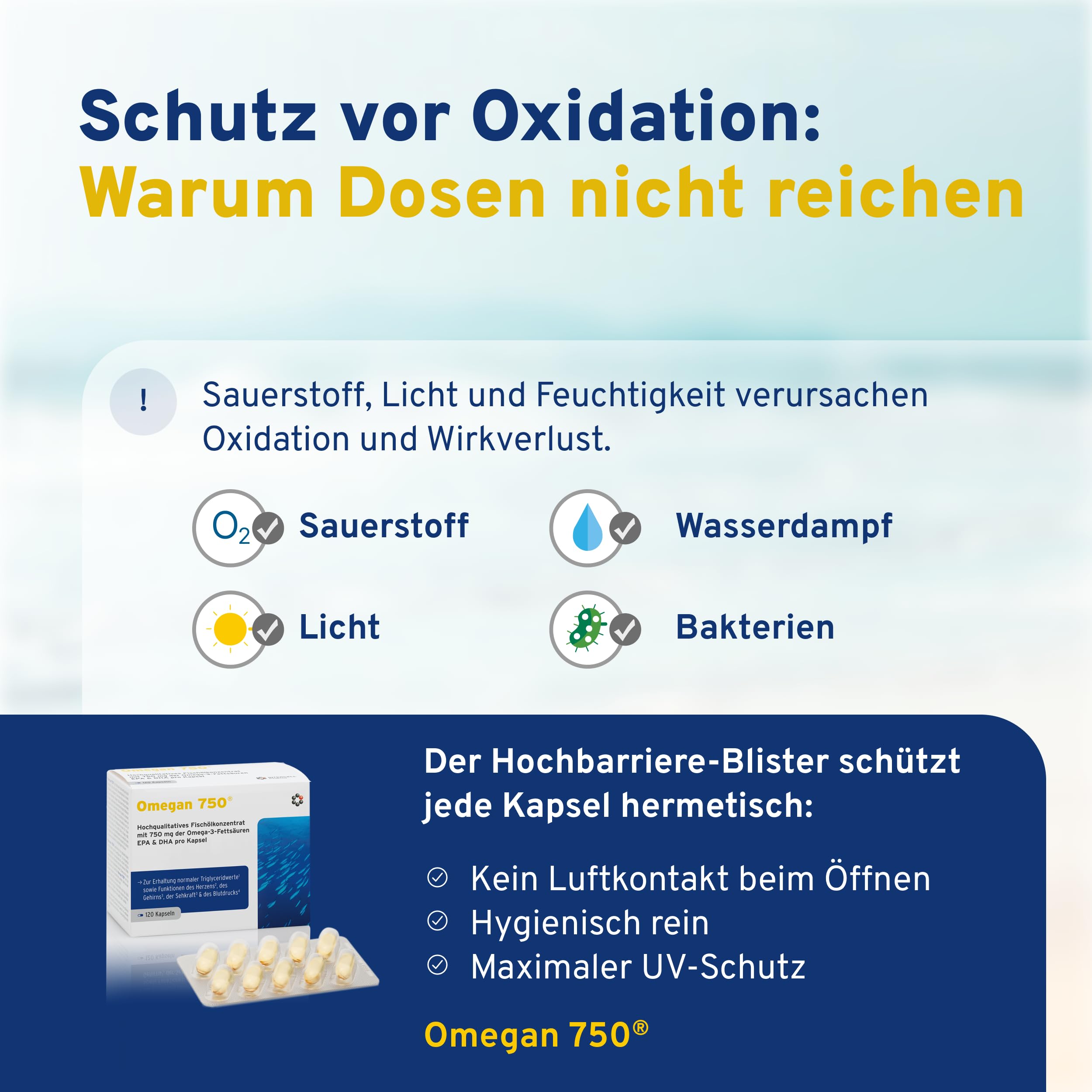 Omega 3 aus Fischöl frei von Antibiotika (120 Kapseln) - nachgewiesene Qualität nach EU-Arzneimittelstandard - 750 mg EPA & DHA pro Kapsel - patentiertes Destillationsverfahren entfernt Schadstoffe
