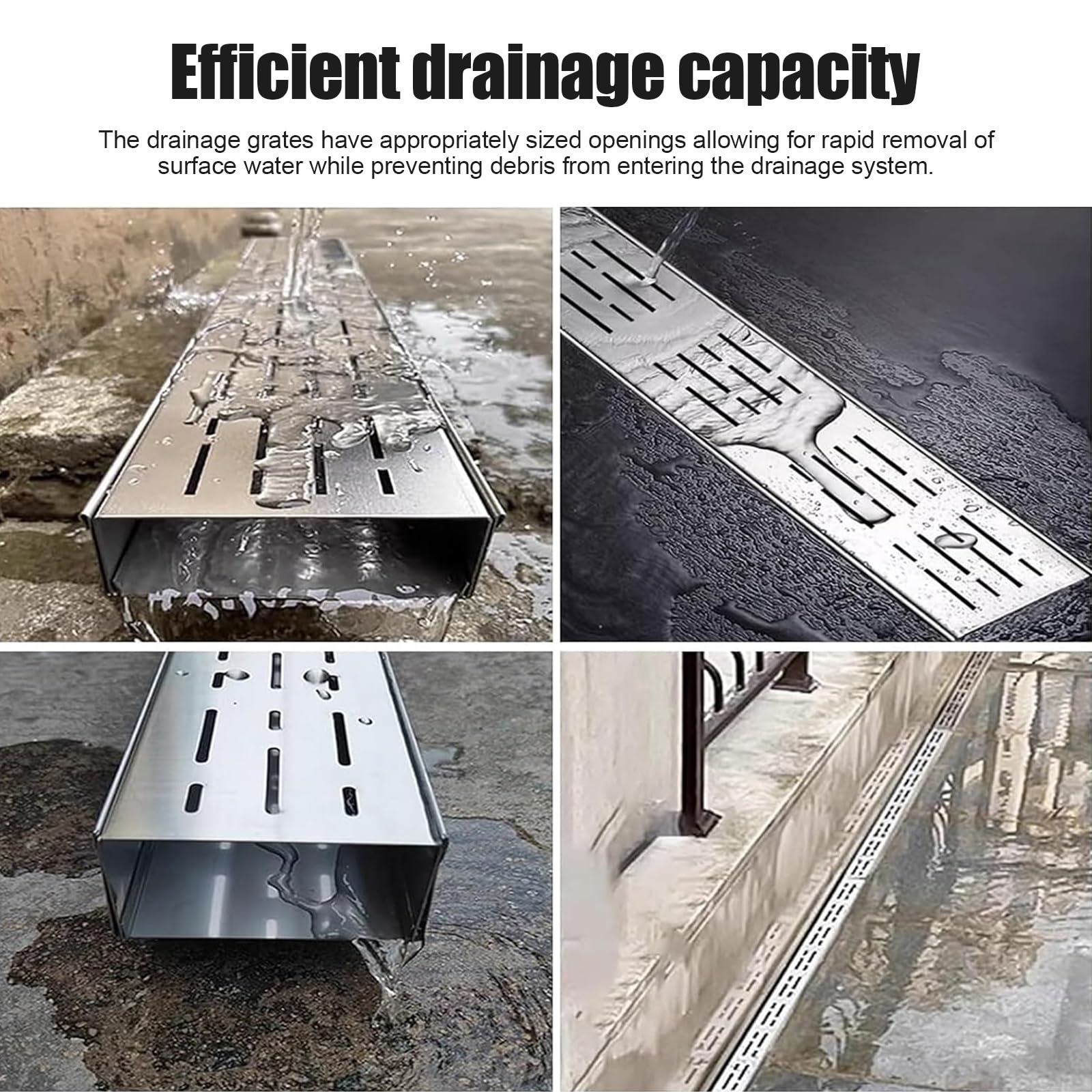 Drenaje de canal de acero inoxidable 304 con rejilla de acero galvanizado, sistema de drenaje de zanja para exteriores, entrada, garaje, patio, kit de drenaje duradero