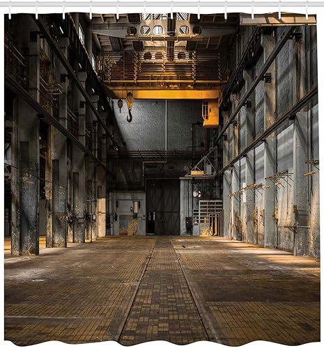 Miniatura 2 de Ambesonne Cortina de ducha industrial, interior industrial de construcción de edificios antiguos, almacén espeluznante, juego de decoración de baño