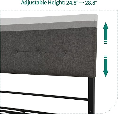 Miniatura 5 de YITAHOME Cama de plataforma tapizada con cabecera ajustable marco de cama de metal de tamaño Queen con listones de acero no necesita somier base de