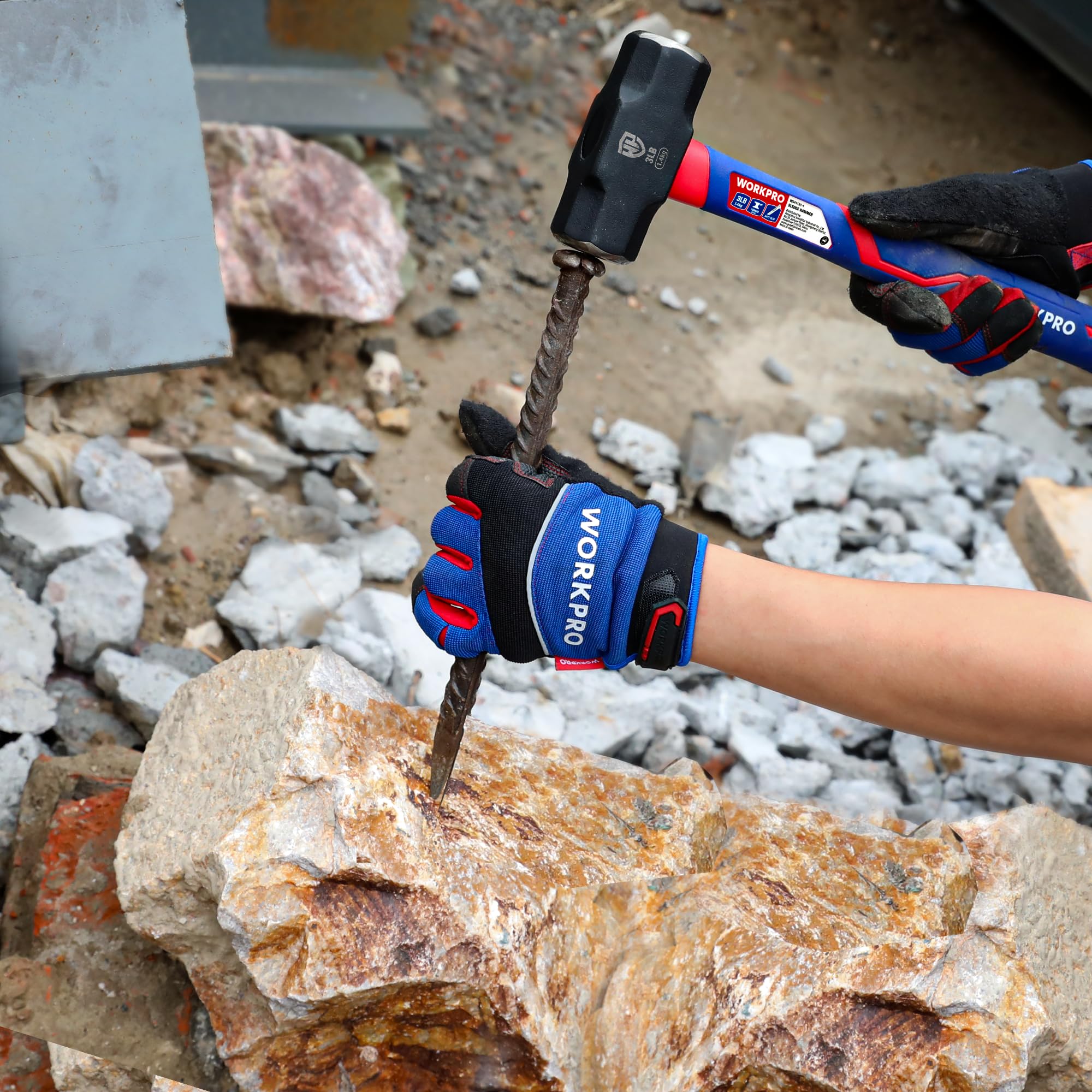 Massette 1,68kg avec Manche en Fibre de Verre, Tête en Acier Forgé, Marteau Octogonal à Poignée Ergonomique Antidérapante pour Jardinage, Construction de Bâtiments, Roche