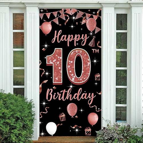 Decoración de 10 cumpleaños para puerta, decoración de feliz cumpleaños 10 para niña, decoración de fiesta de cumpleaños de 10 años, decoración de