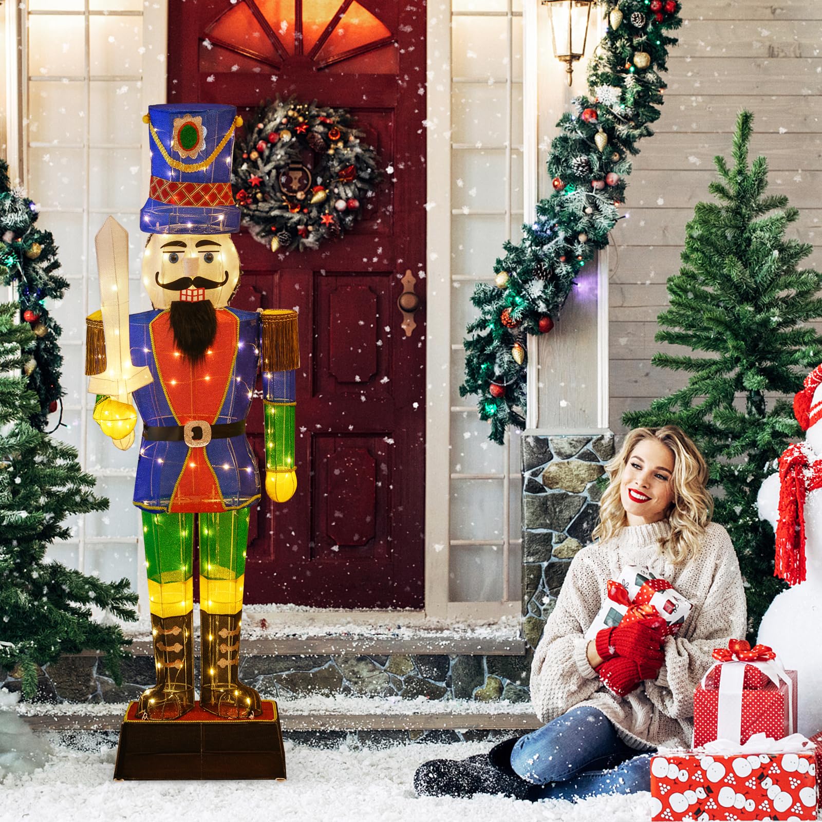 SOARS Decoration Noel, Casse Noisette Noel Grande Figure Illuminée 184 CM, 110 Lumières LED Blanc Chaud, Socle Métallique, Decoration Noel Exterieur & Interieur pour Jardin, Cour, Salon