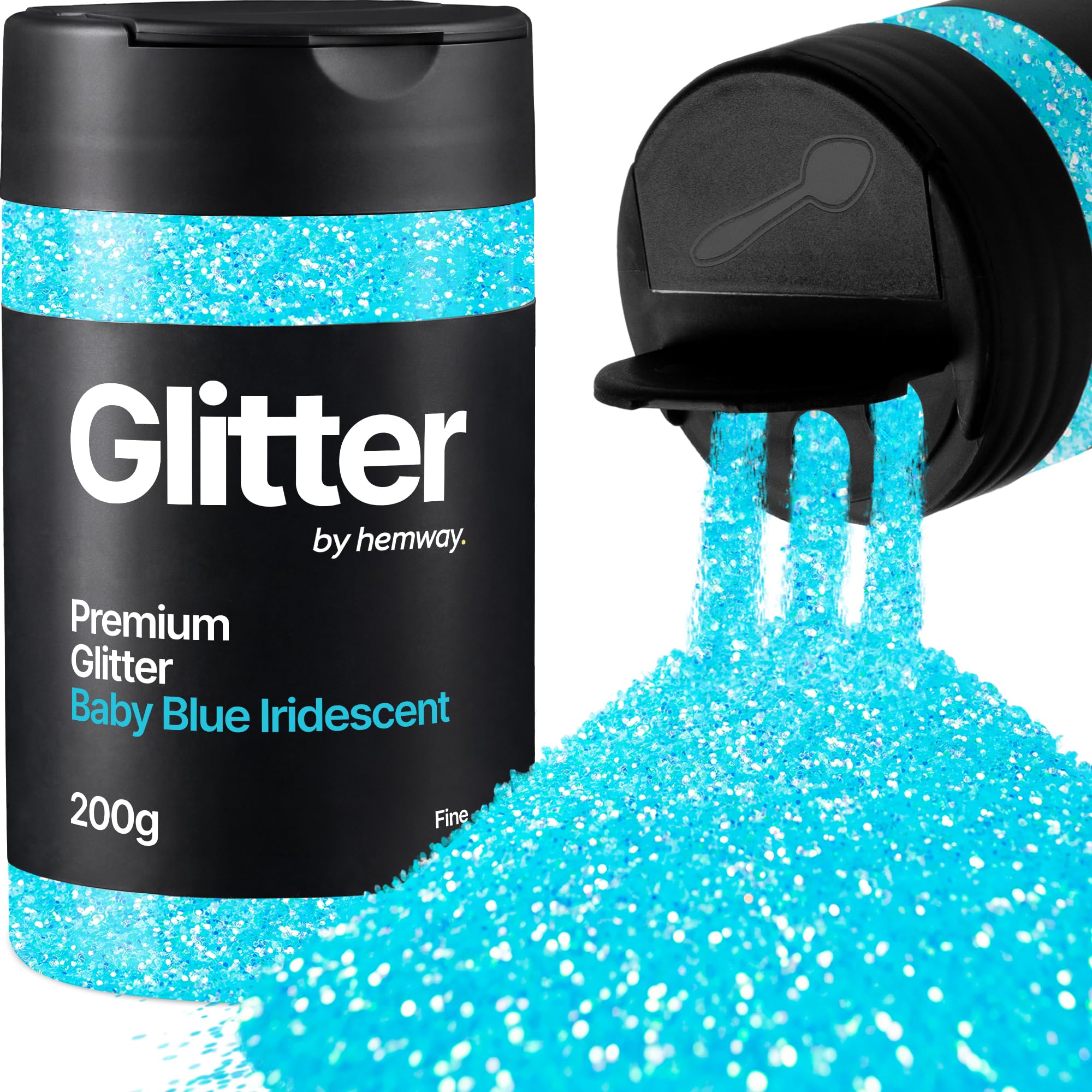 Hemway Baby Blue Iridescent Glitter Shaker, 200g Fine Glitter for Crafts Metallic Flake Sequins for Resin & Epoxy Crafts for Decorating, Halloween, Christmas, Nail, Face, Art