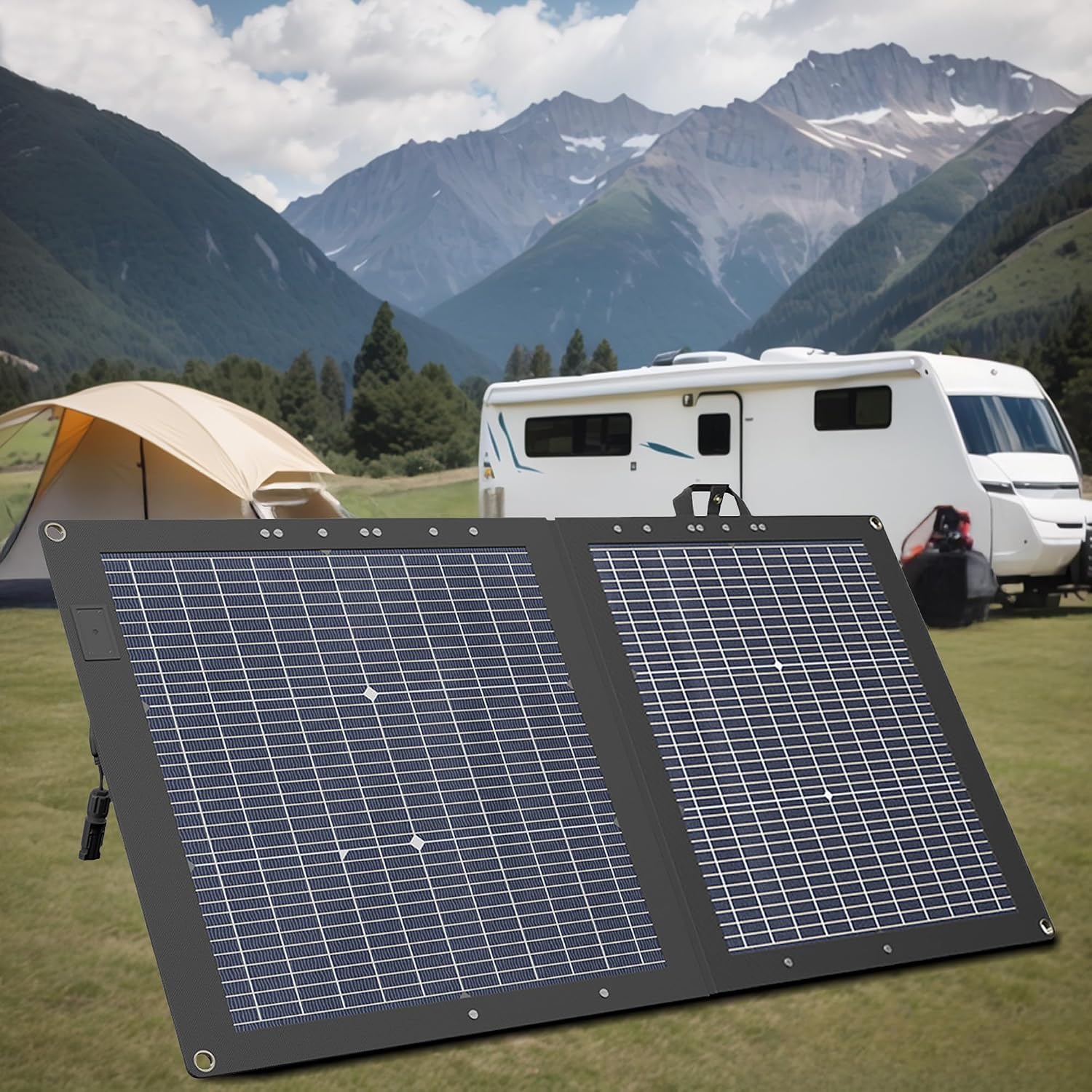 Solar Panels 110W Bifacial Portable,High-Efficiency N-Type HJT Foldable Solar Panel with Adjustable Kickstand, Lightweight Outdoor Charger for RV, Camping, Van, Off-Grid
