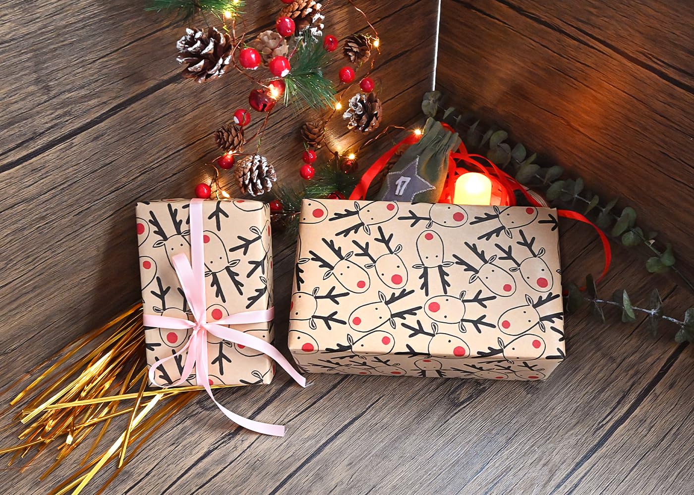 DOJoykey Christas Gift Wrapping Paper, 43c X 15 Roll Package Kraft Wrapping Paper Recyclable - View #5
