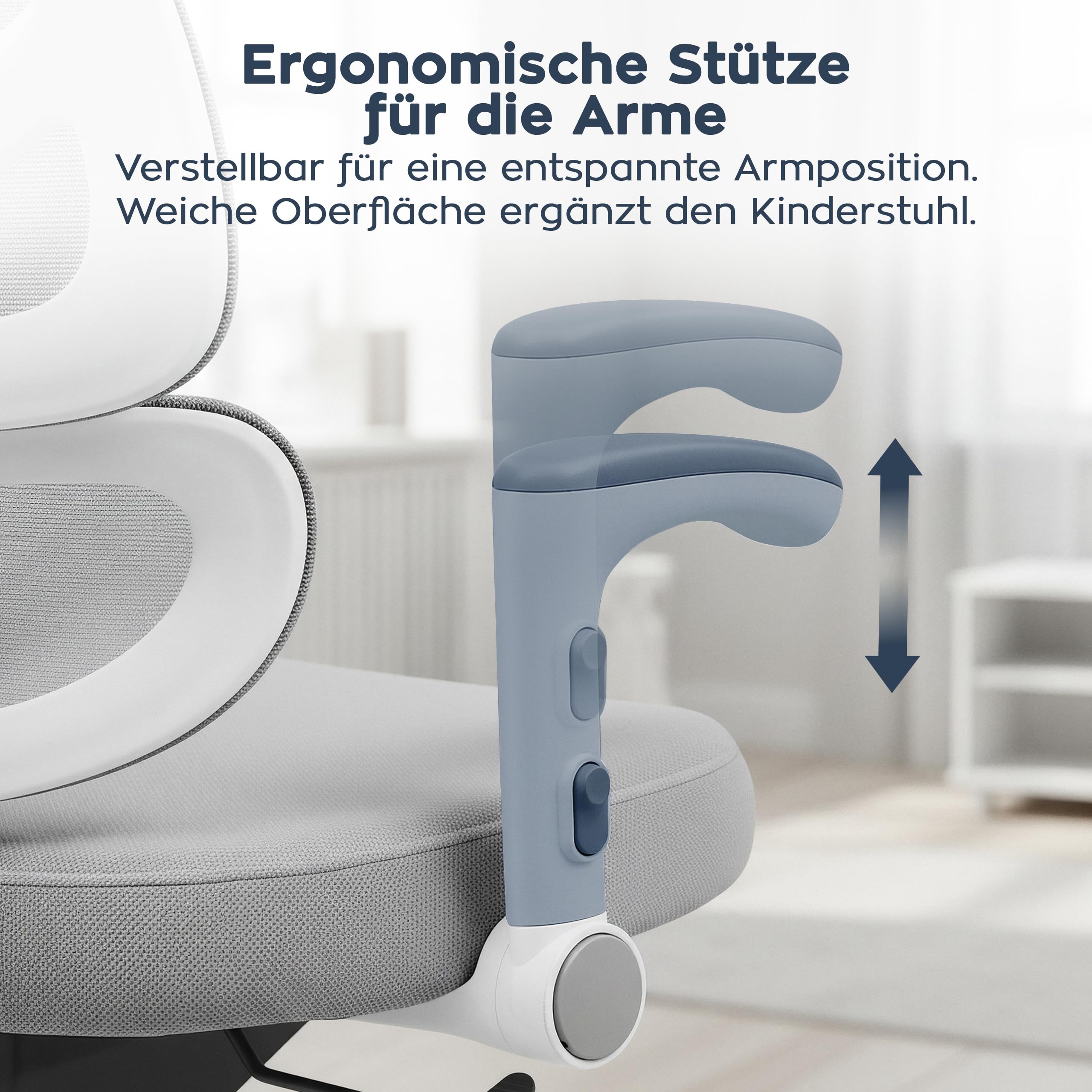 MARK ADLER Junior 5.3 Ergonomischer Kinderstuhl für Kinder und Jugendliche | bis 175 cm - Höhenverstellbar - Mit fußstütze - Verstellbare Rückenlehne - Rollen mit Feststellmechanismus – Grau