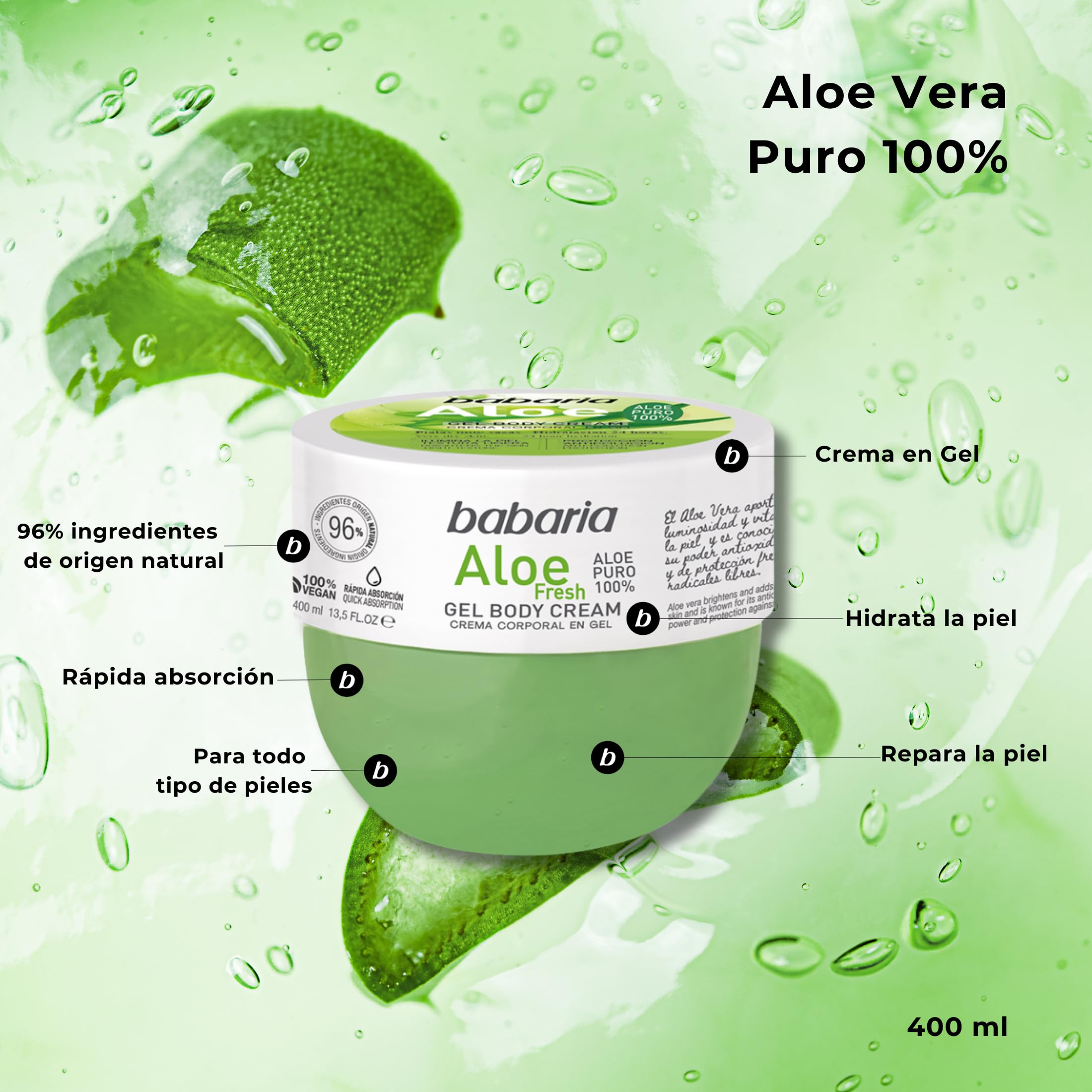 Babaria - Body Milk Aloe Vera Refreshing | Moisturizing Body Cream 400ml |  100% Pure Aloe Vera | Body Moisturizer for Men and Women | Aloe Vera Cream  : BABARIA BODY CREAM