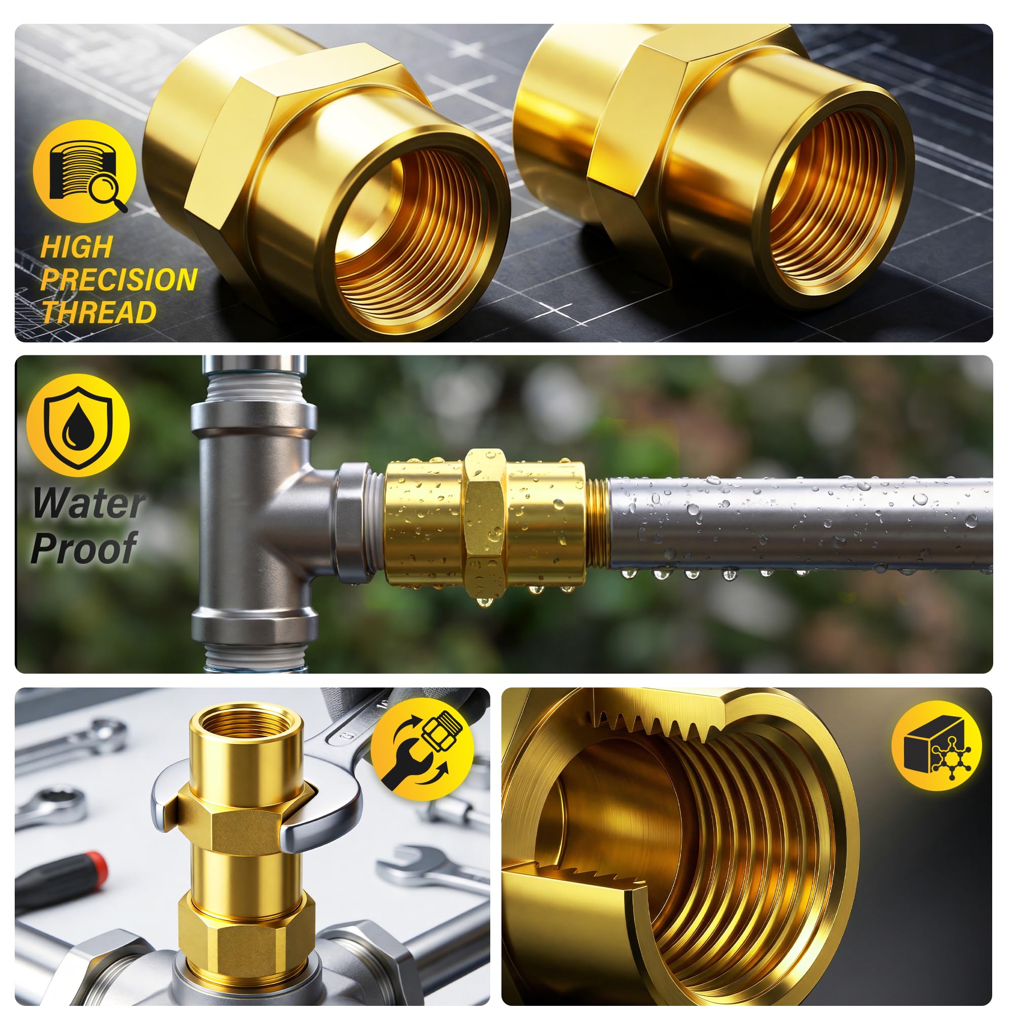 TAILONZ PNEUMATIC Raccordo esagonale per tubo femmina NPT da 1/2", in ottone, confezione da 15