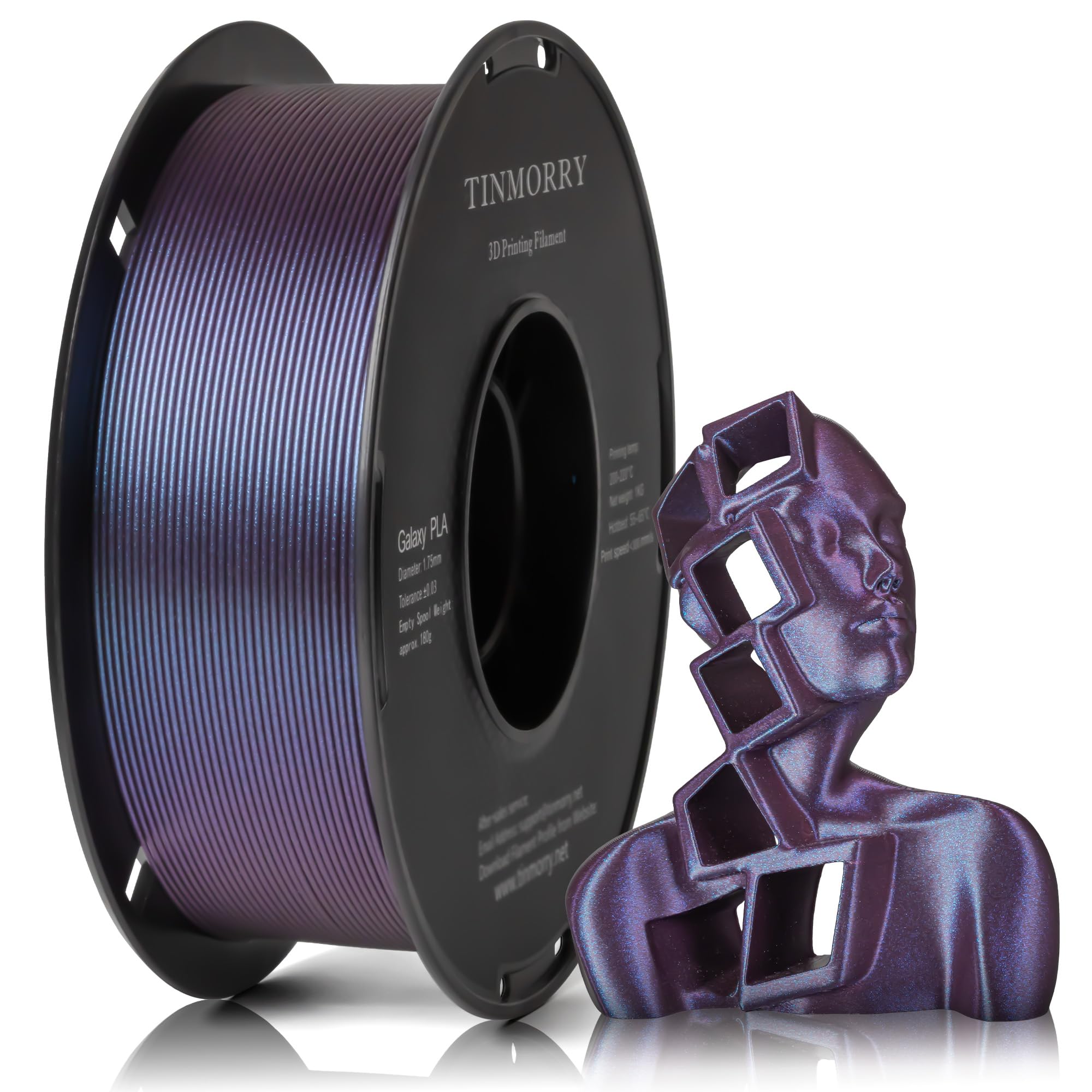 TINMORRY Galaxy PLA Filament 1.75 mm, 1 KG, Galaxy Purple | Galaxy Finish, Easy Printing, Smooth Feeding, Neatly Wound, Strong Layer Adhesion, Compatible with Most FDM 3D Printers