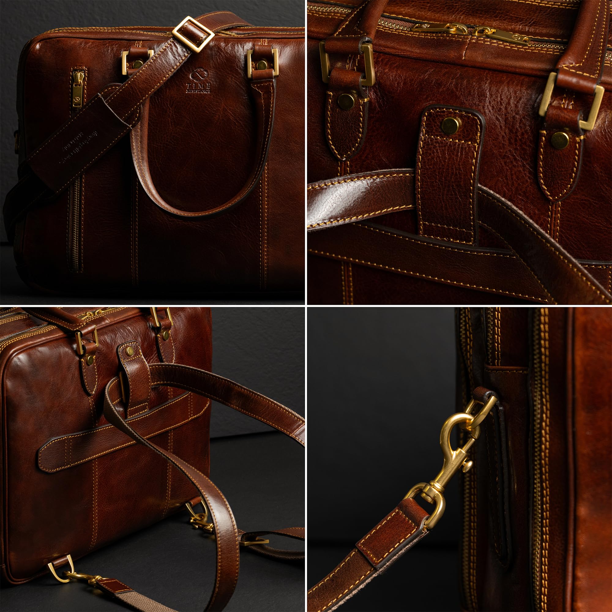 Time Resistance Full Grain Leather Shoulder Bag Handmade in Italy for Men's Notebook