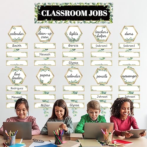 Miniatura 6 de Juego de 116 tableros de anuncios de eucalipto para trabajos en el aula, gráficos de ayudantes para profesores, recortes de eucalipto, placas de