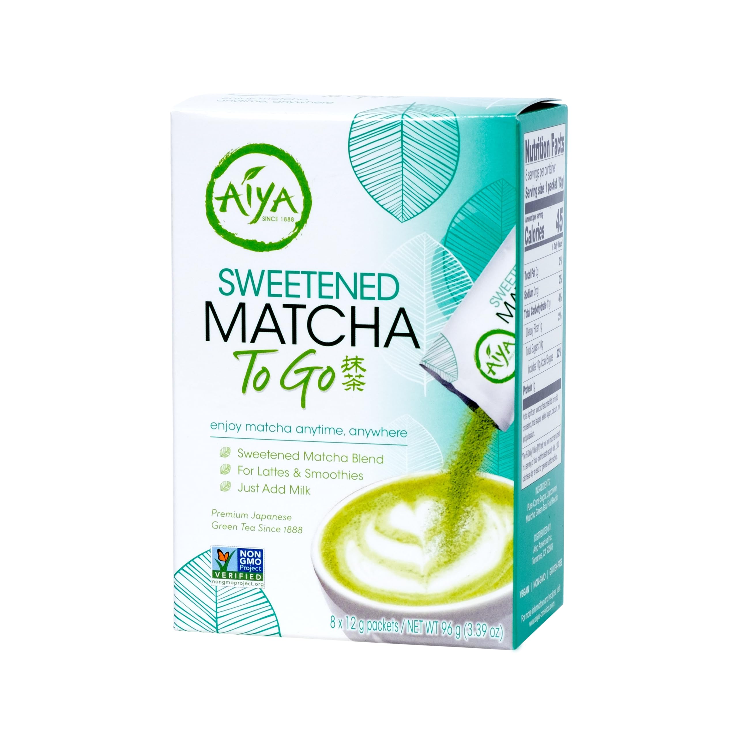 Aiya Japanese Sweetened Matcha Powder to Go Sticks - Ceremonial