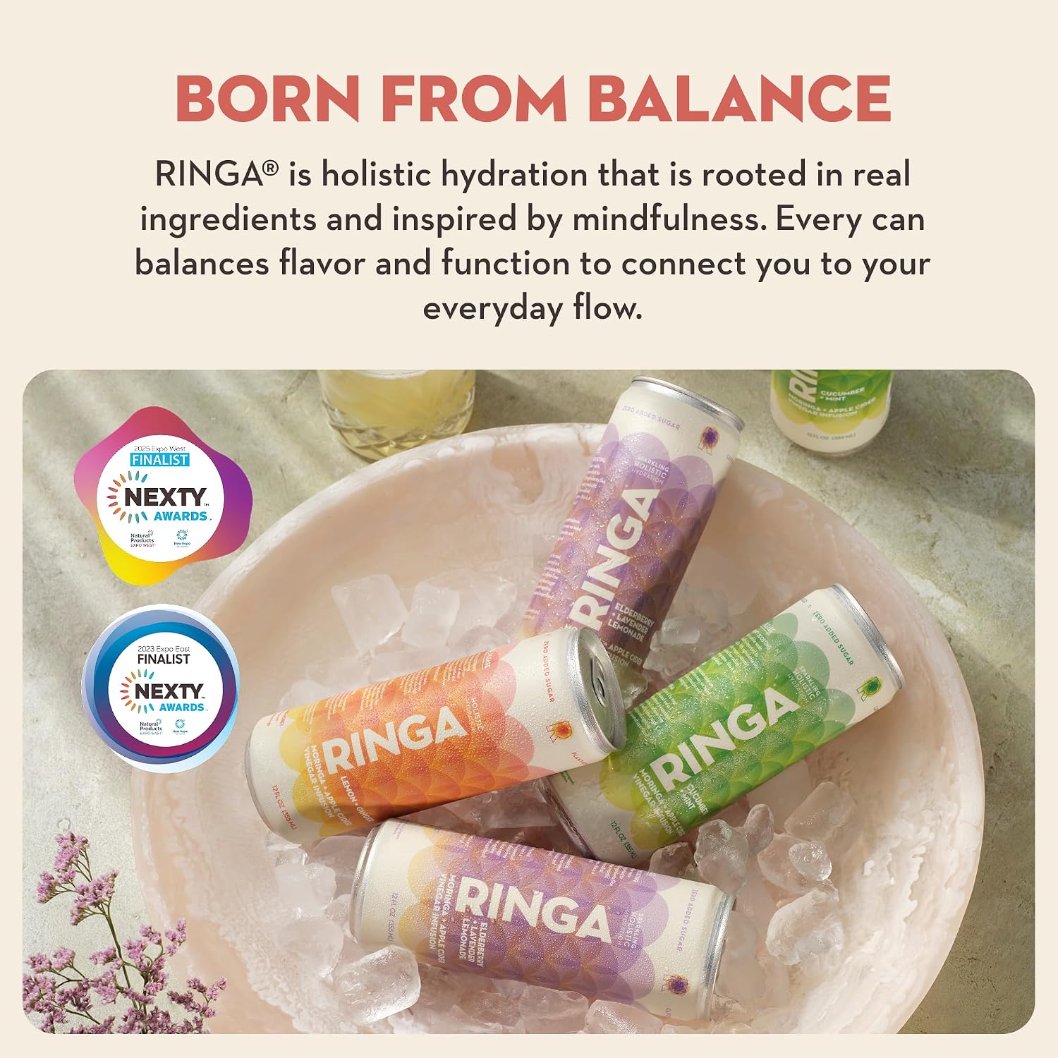 RINGA Variety Pack Sparkling Hydration Drink - Cucumber Mint, Lavender Lemonade & Lemon Ginger - Organic Moringa + Apple Cider Vinegar with 3g Prebiotic Fiber - No Added Sugar, No Artificial or Natural Flavors - 12oz Cans (12 Pack)