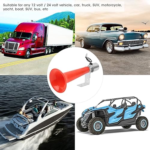Miniatura 4 de Silbato turco, cuerno cror de 12 V, silbato de lobo para automóvil, alta Pitc Ser, cuerno rojo de 180 Db, propósito universal, 12 V, 24 V, bocina de