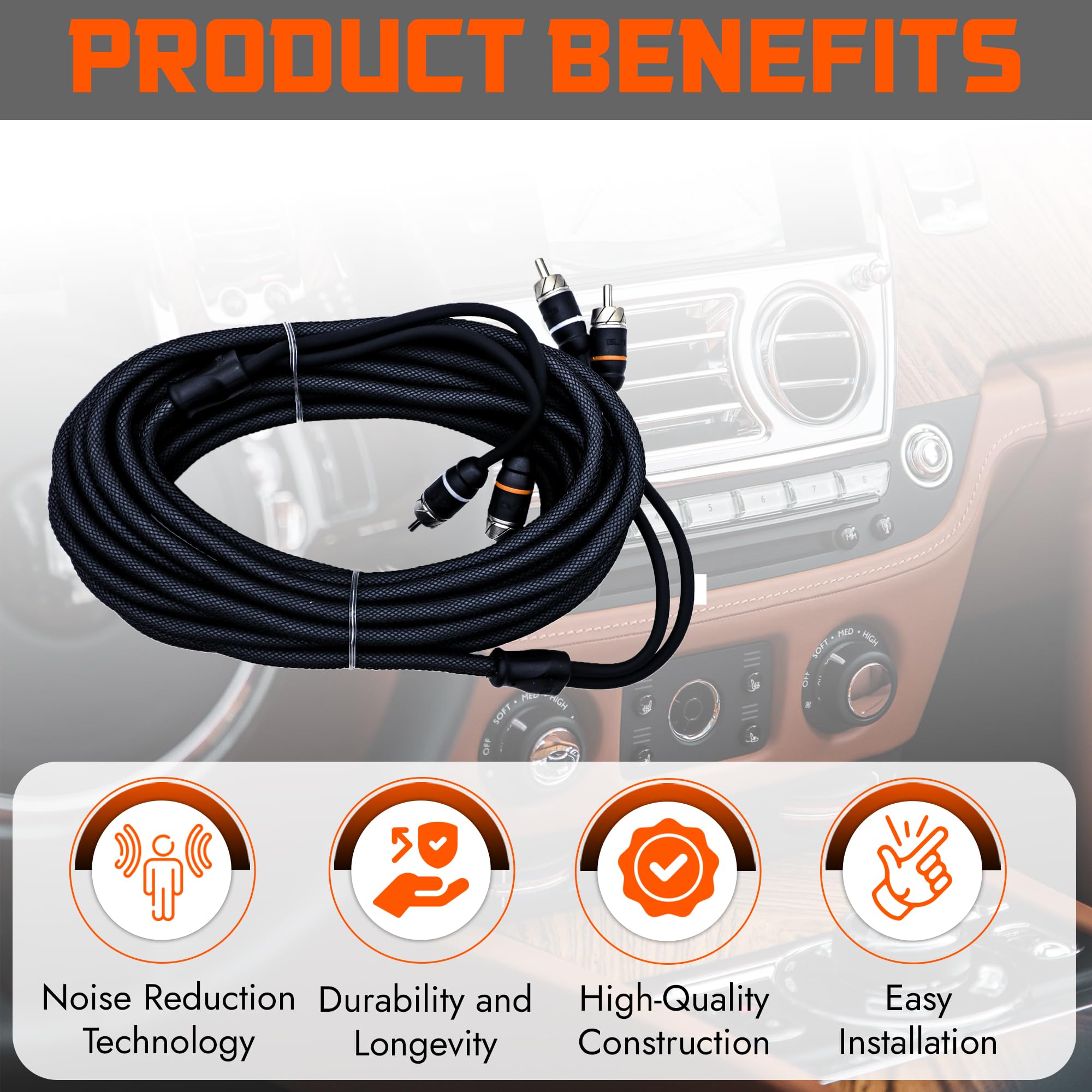 Elite Audio EA-PRM20 Premium 2-Ch Cable RCA de cobre libre de oxígeno, 20 pies, par trenzado macho a macho con reducción de ruido
