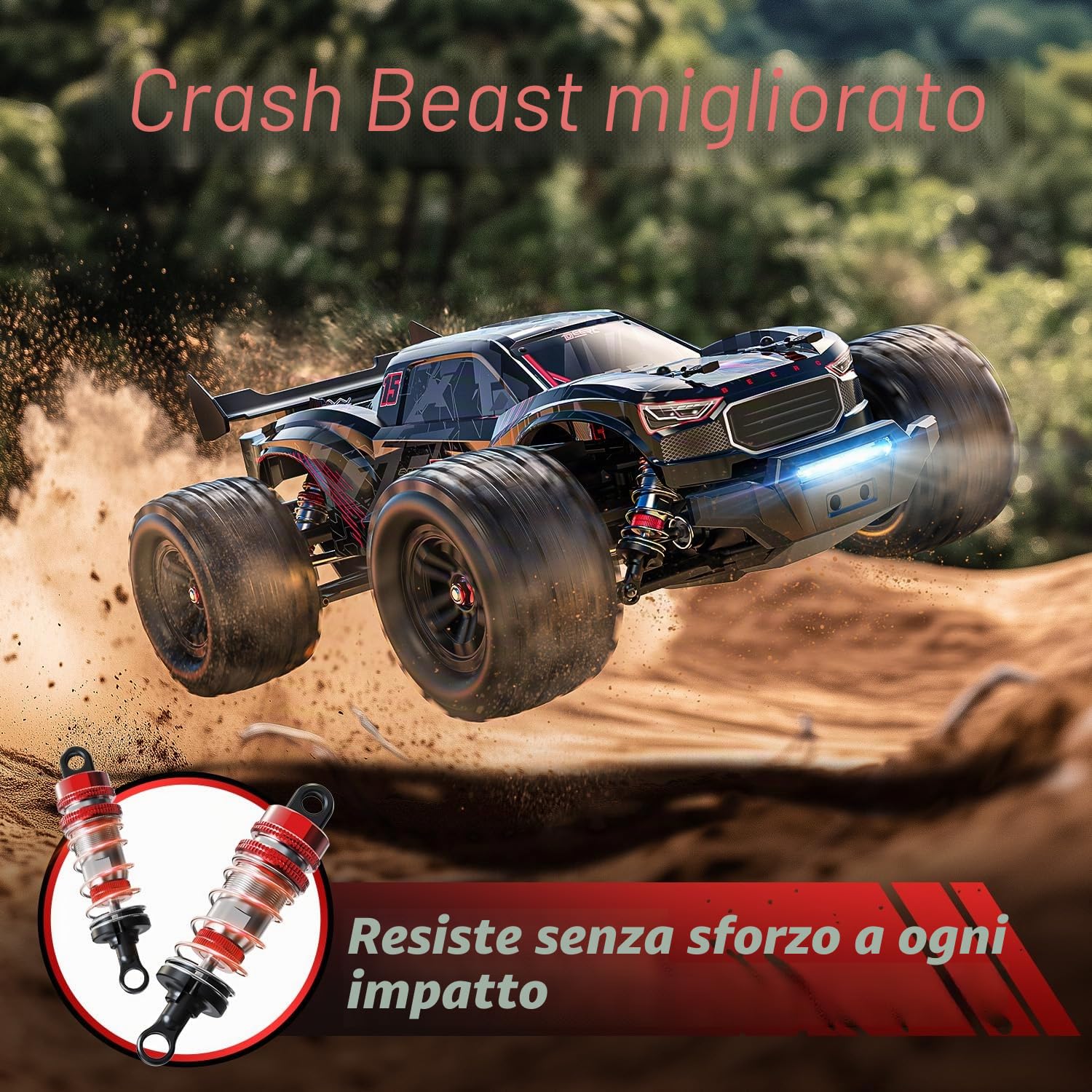 DEERC Auto radiocomandata senza spazzole 1:14 per adulti, 46 mph off-road, 2 x 3S Lipo, 4WD impermeabile, 7 modalità di luce, auto radiocomandata ad alta velocità, fuoristrada per neve, sabbia e fango