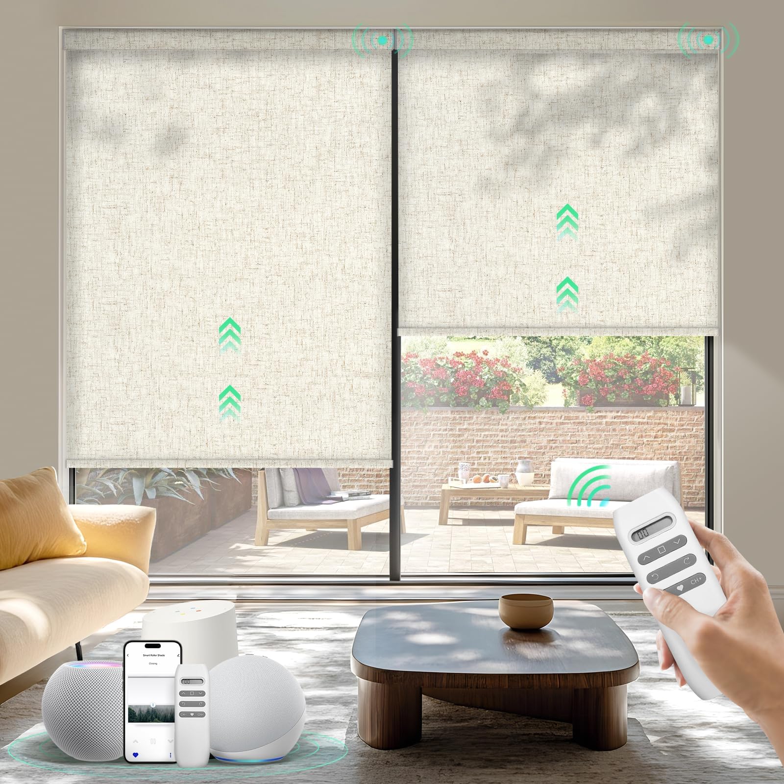 HeyBlinds Motorized Blinds with Remote, Light Filtering Smart Roller Shades