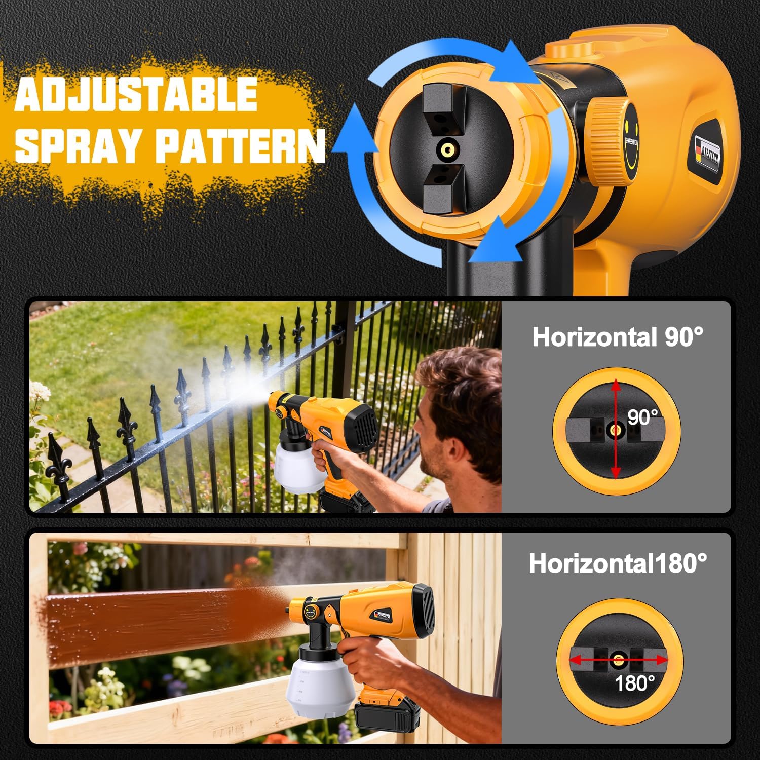 Paint Sprayer for Dewalt 20V MAX Battery, Cordless HVLP Handheld Spray Paint Gun, 200W Brushless Motor with Copper Nozzle, Adjustable Flow for Walls, Cabinets, Furniture & Fences (Tool Only)