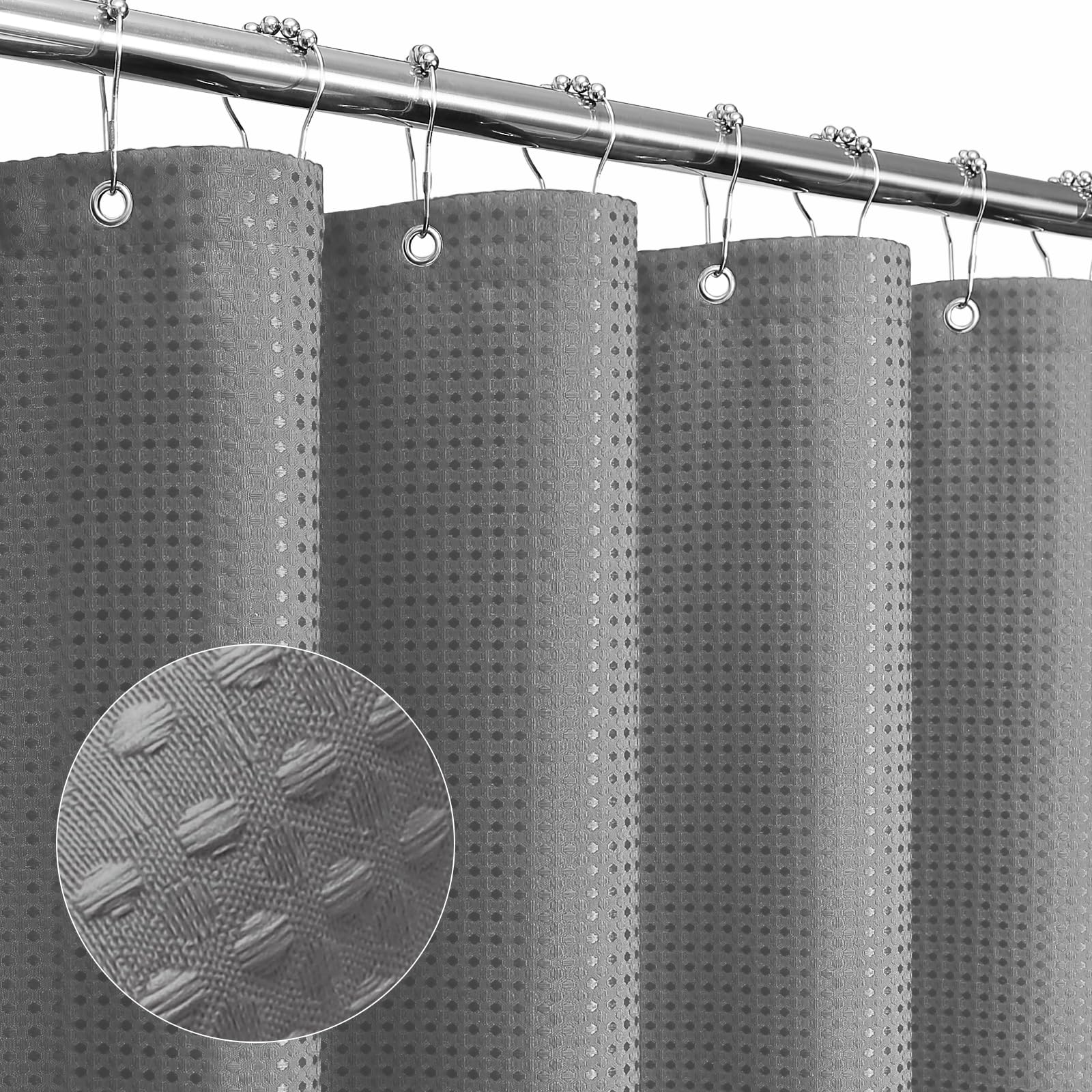 Gibelle Small Stall Shower Curtain 36 x 72, Narrow Half Waffle Weave Textured Fabric Shower Curtain for Bathroom, Water Repellent, Machine Washable,