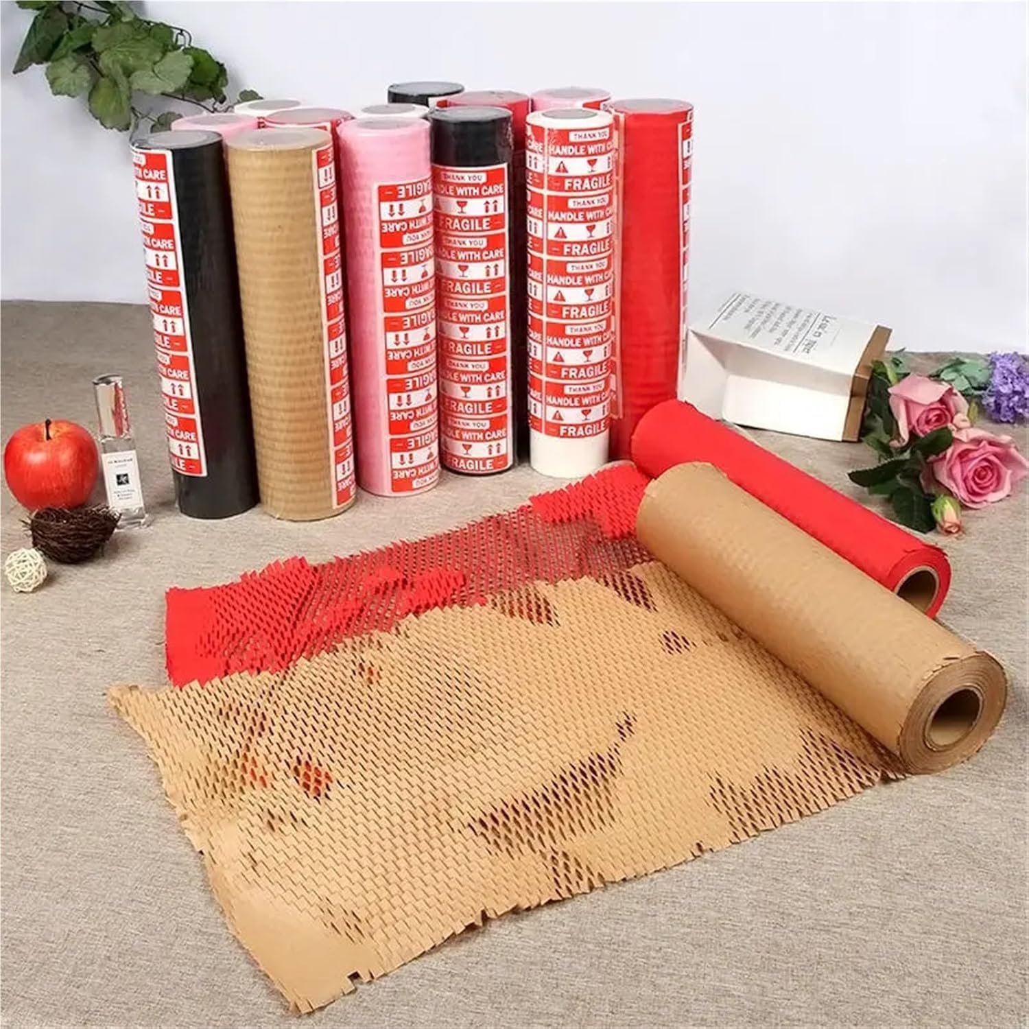 Papier ochronny do opakowań Rolki papieru pakowego o strukturze plastra miodu do amortyzacji(Rosso,38cm x 5m)
