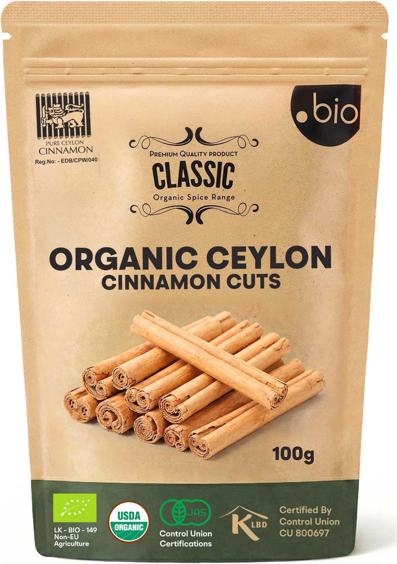 Organic Ceylon Cinnamon Sticks | USDA Certified Organic |100% Ceylon Cinnamon | Premium Quality TrueCinnamon| 1.76 oz (50g) Resealable Bag