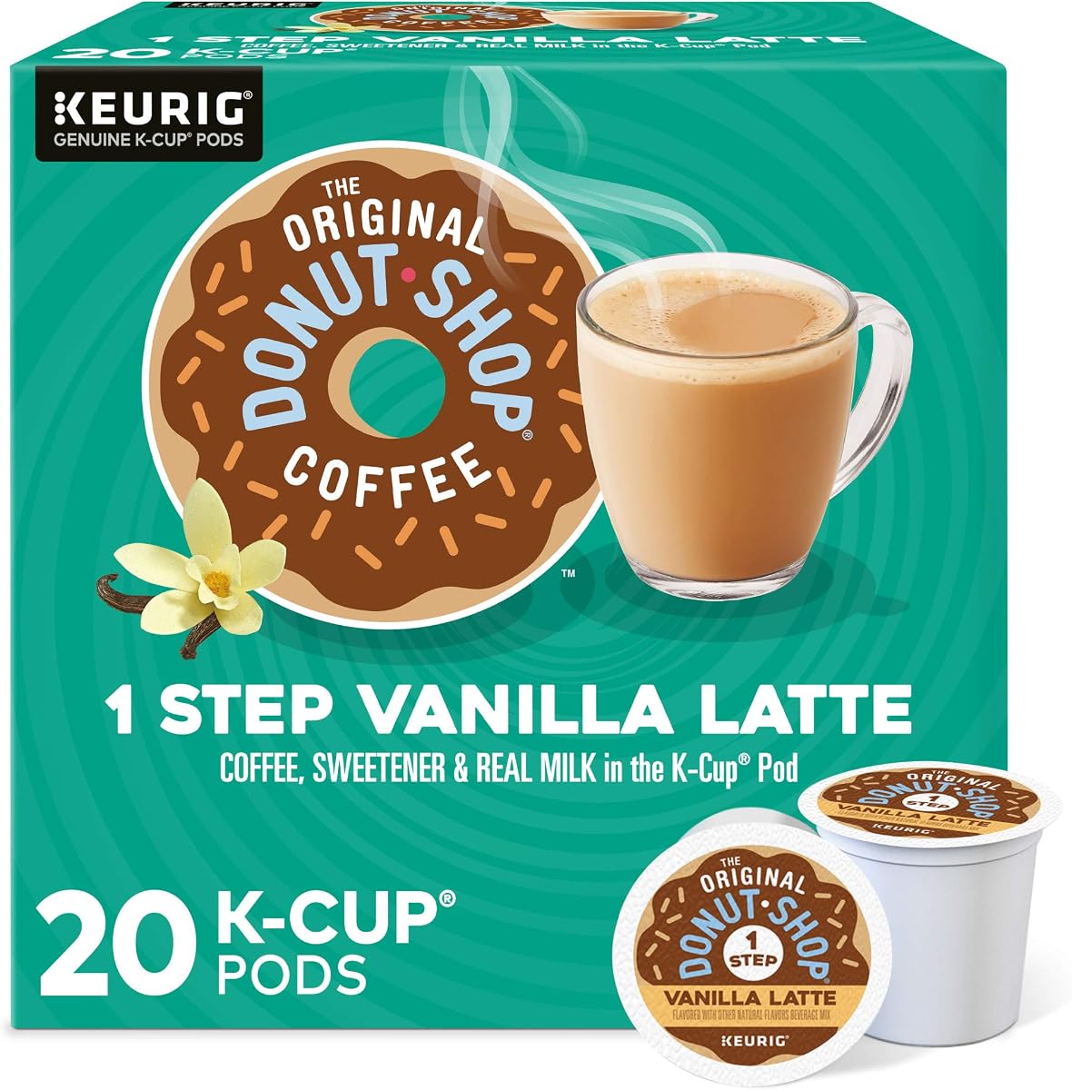 The Original Donut Shop Vanilla One-Step Latte, Single Serve Coffee K-Cup Pod, Flavored Coffee, 20 Count
