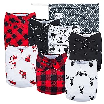 Amazon Com Buffalo Plaid Baby Cloth Pocket Diapers 7 Pack 7 Bamboo Inserts 1 Wet Bag By Nora S Nursery Baby