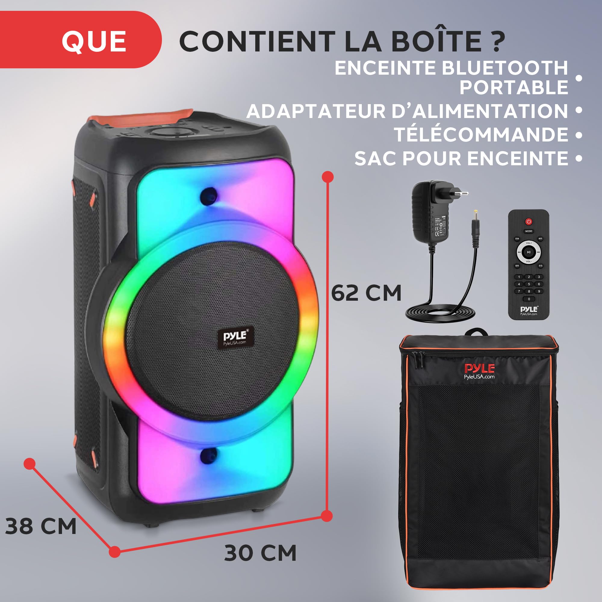 Pyle Enceinte Bluetooth de Fête Grande Taille – Gros Haut-Parleur Bluetooth avec Système Stéréo sans Fil Véritable (TWS) – Basses Puissantes et Aigus Clairs – Grand Haut-Parleur avec Sac de Transport