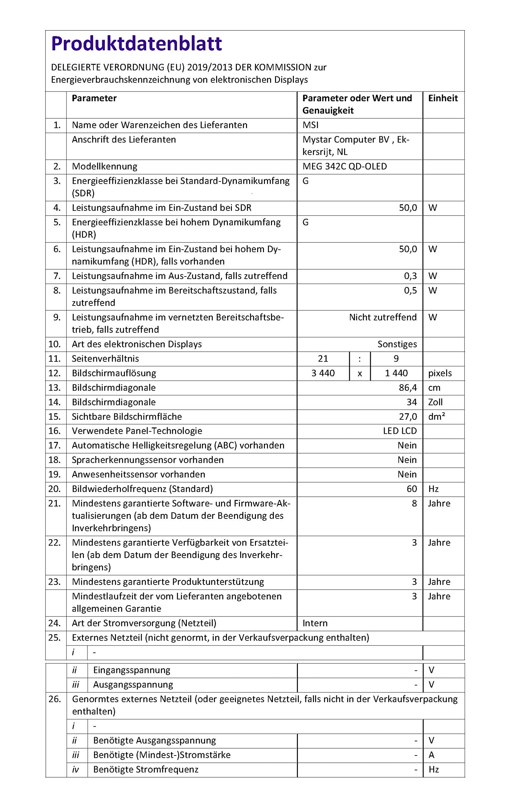 MSI MEG 342CDE QD OLED 34 Zoll 1800R Curved Gaming Monitor, 3440 x 1440