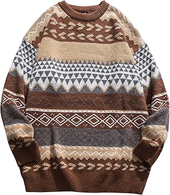 VDWIP Mens Knit Sweater Grandpa Vintage Knitted Sweaters Oversized Striped Spring Pullover Casual Long Sleeve Pullovers