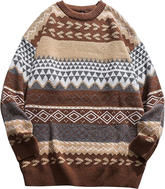 VDWIP Mens Knit Sweater Grandpa Vintage Knitted Sweaters Oversized Striped Spring Pullover Casual Long Sleeve Pullovers